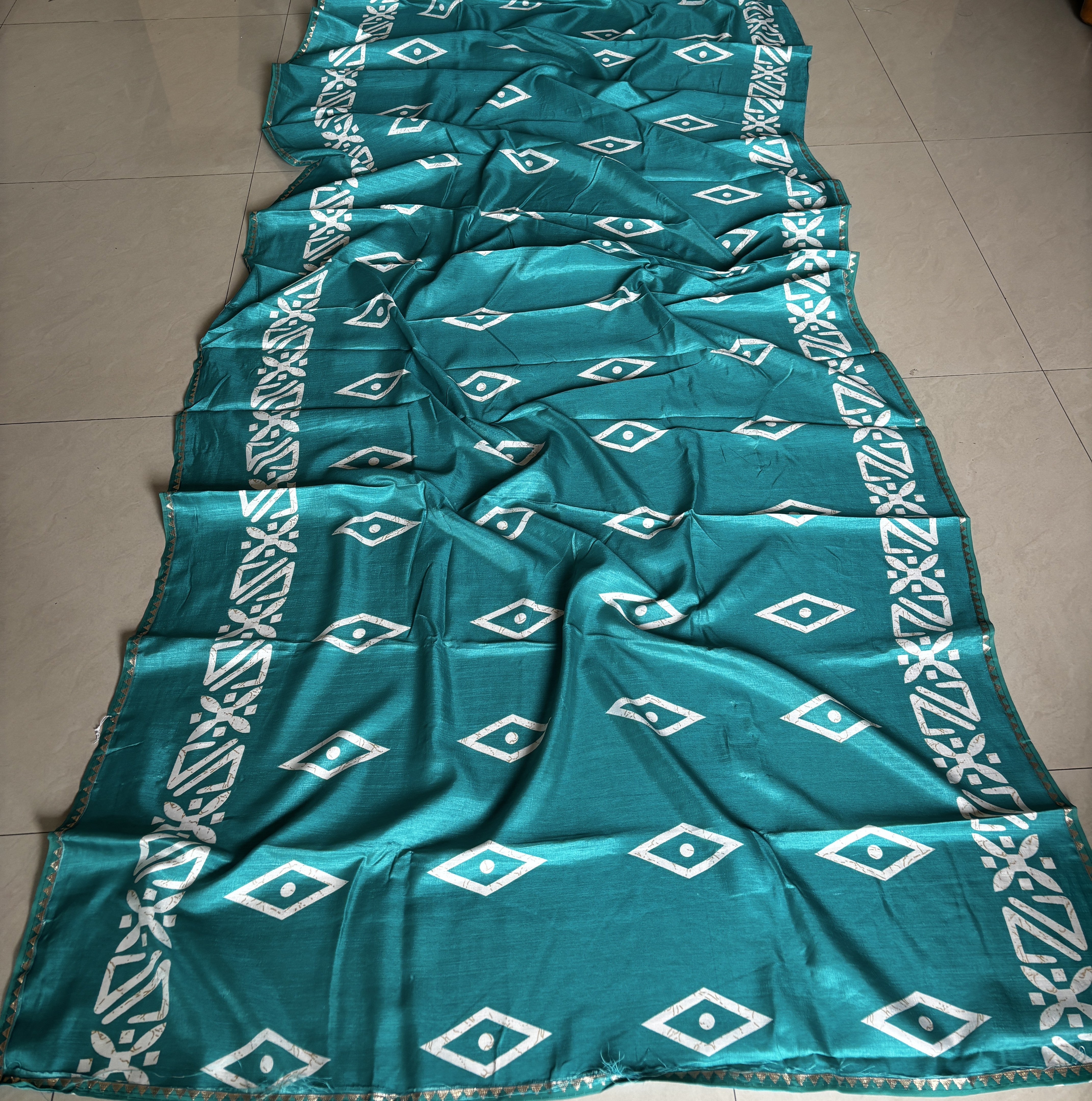 Teal Printed Dola Silk Corporate Saree