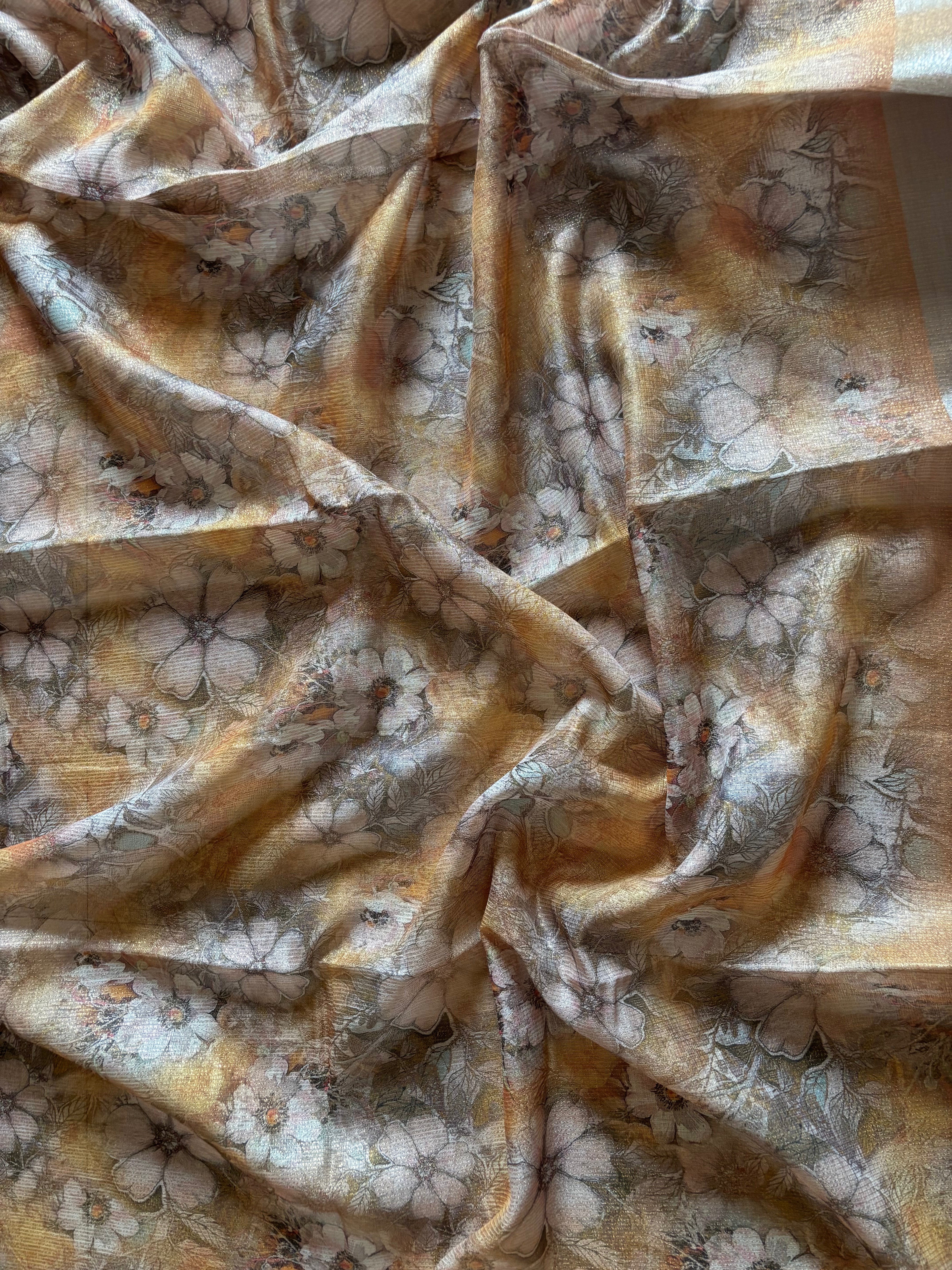 Yellow Floral Organza Net Saree