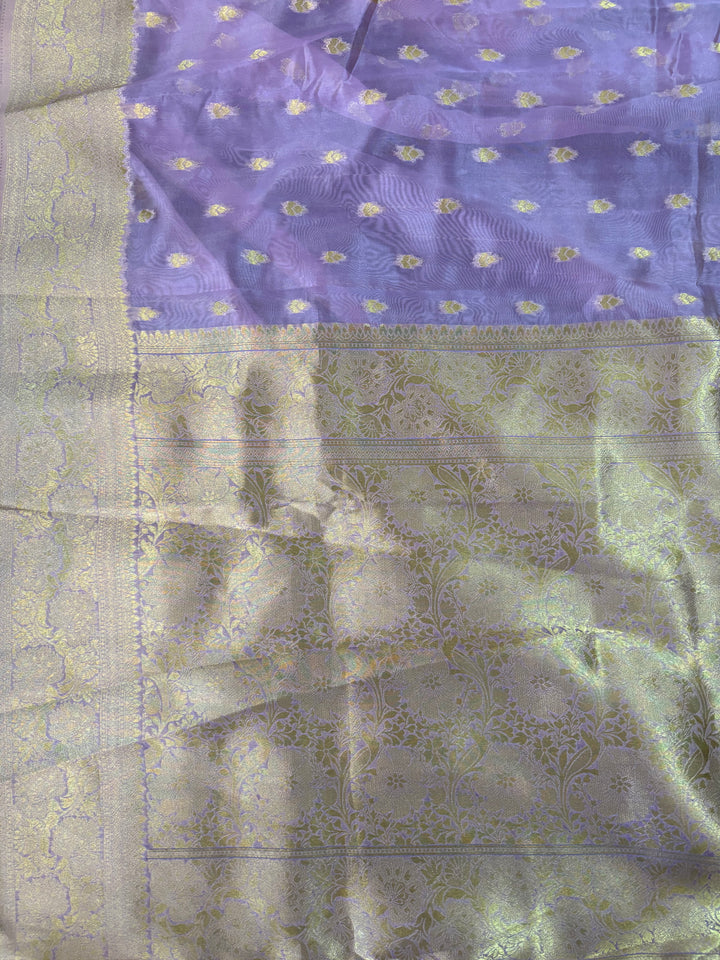 Adaa- Lavander Banarasi tissue silk saree
