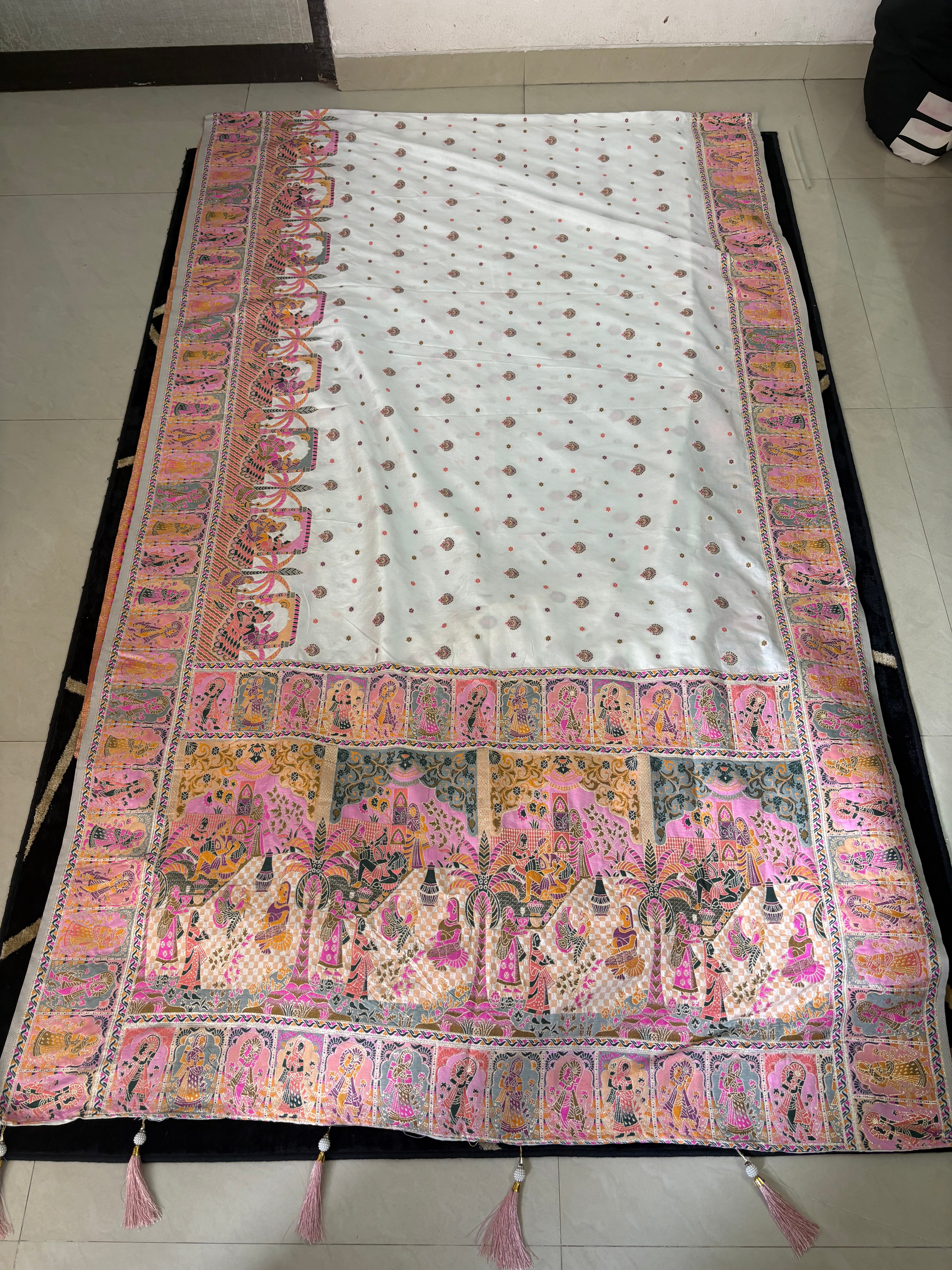 Off-White Mythological Weave Saree