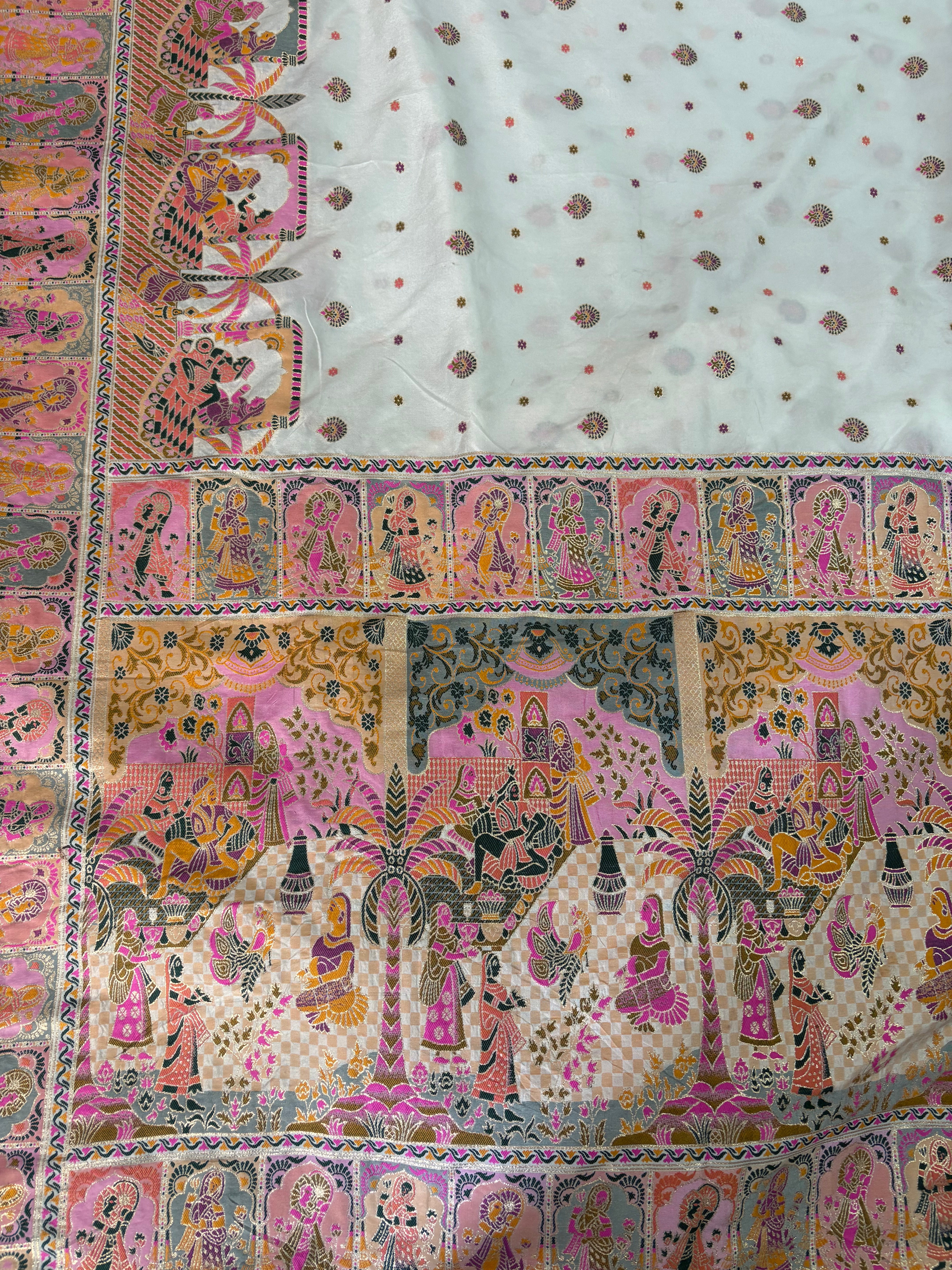 Off-White Mythological Weave Saree