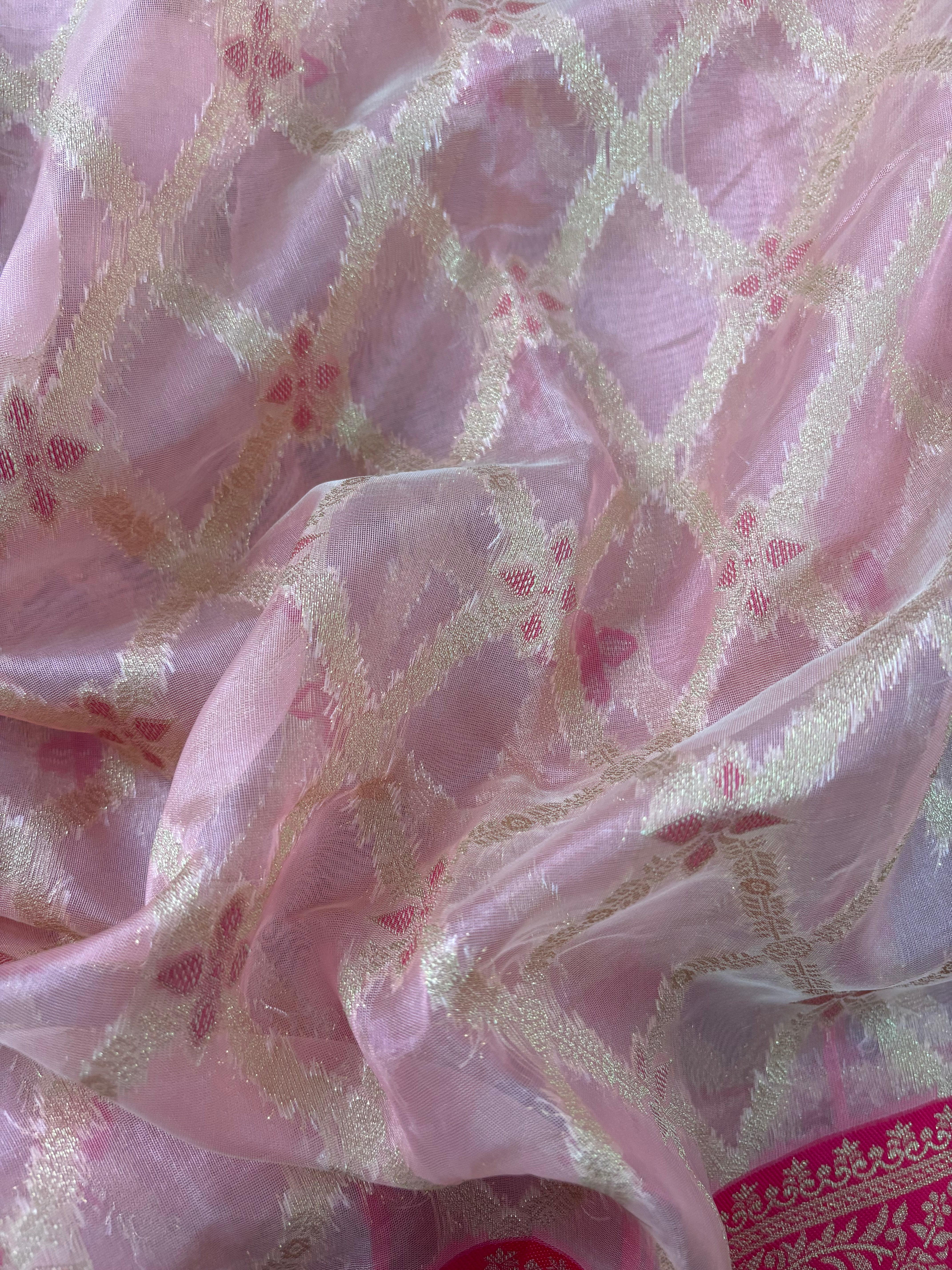 Adaa- Blush Pink Banarasi Tissue Ready to wear Saree