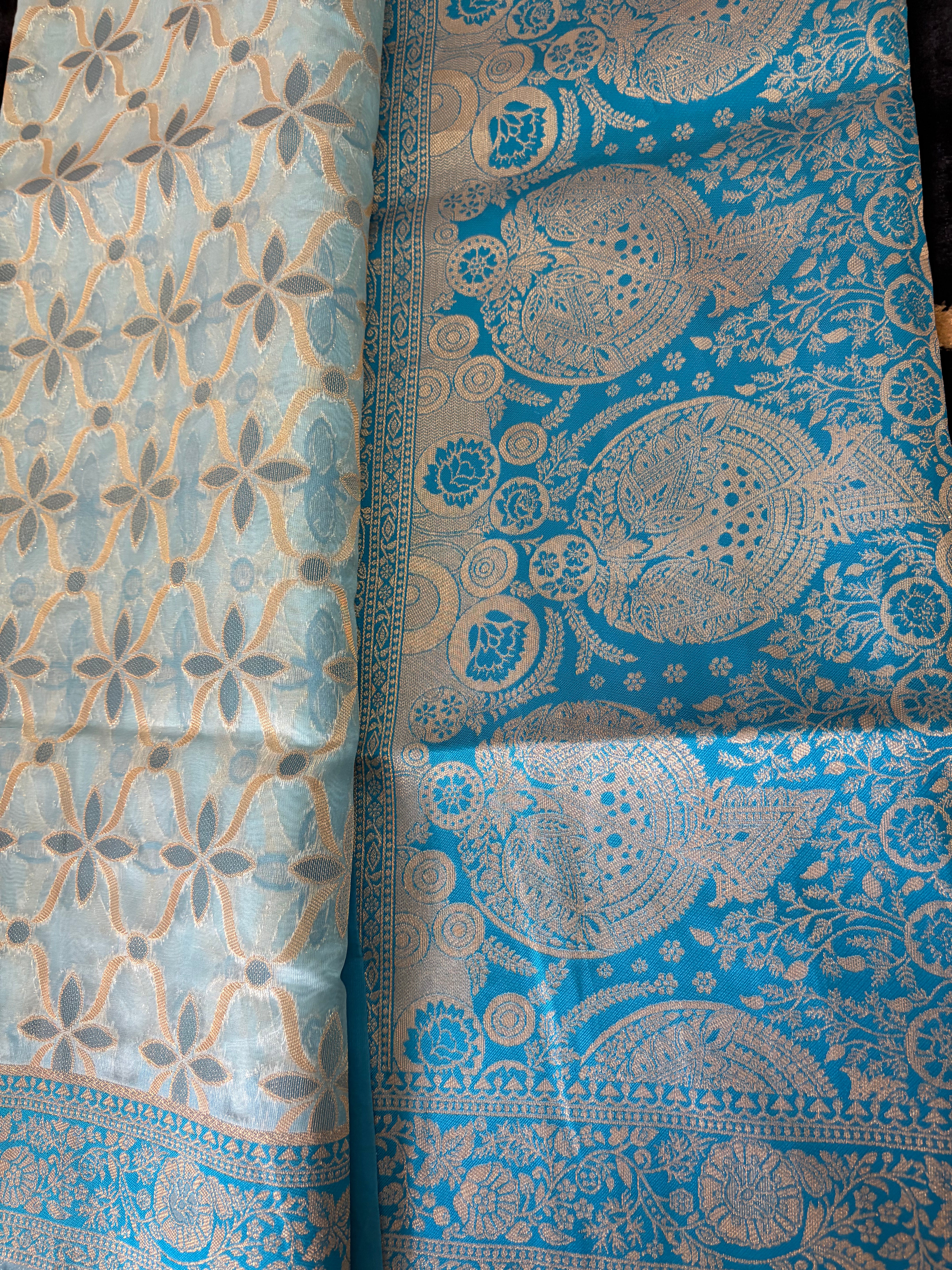 Adaa- Sky Blue Banarasi tissue Saree