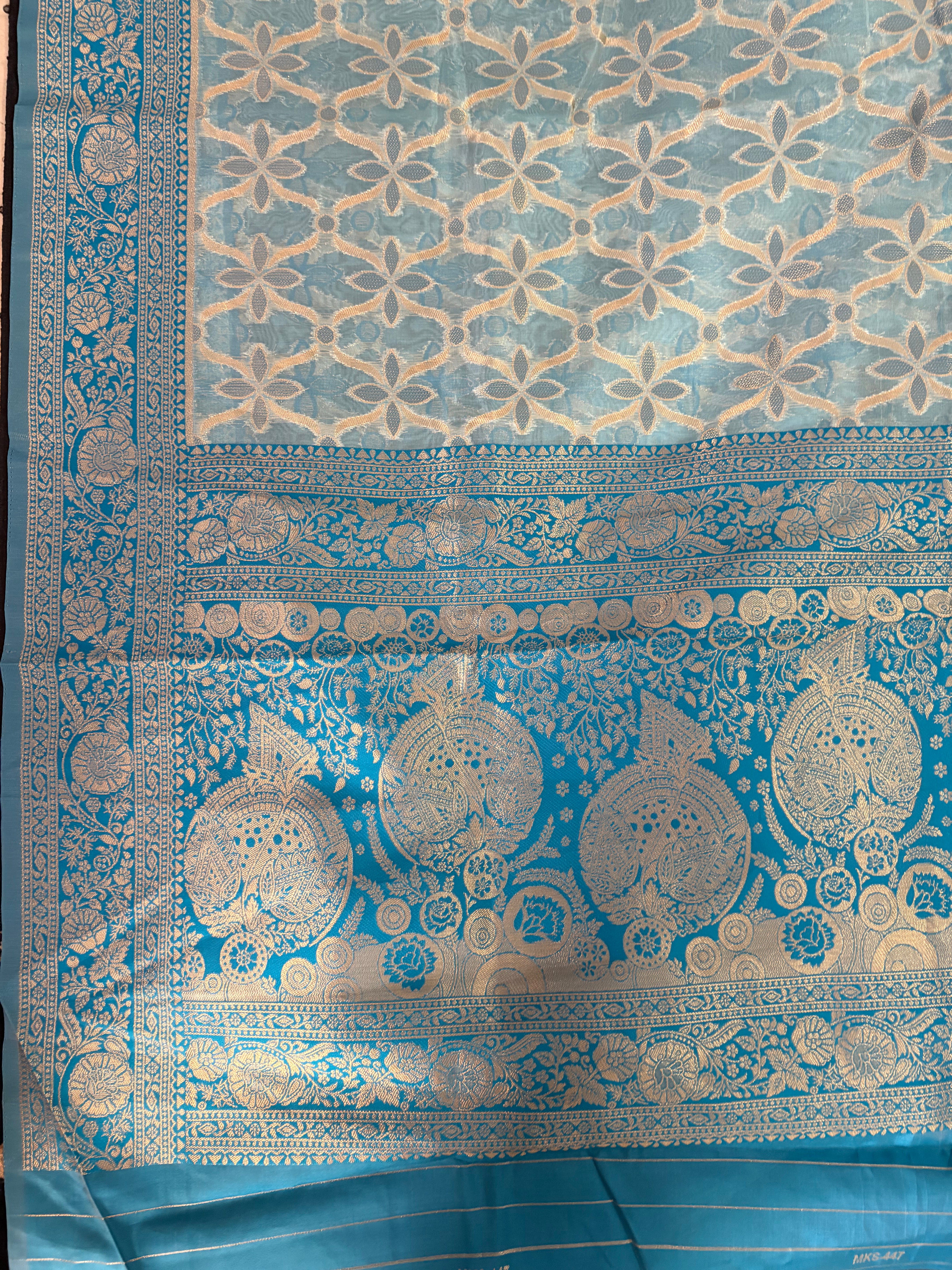 Adaa- Sky Blue Banarasi tissue Saree