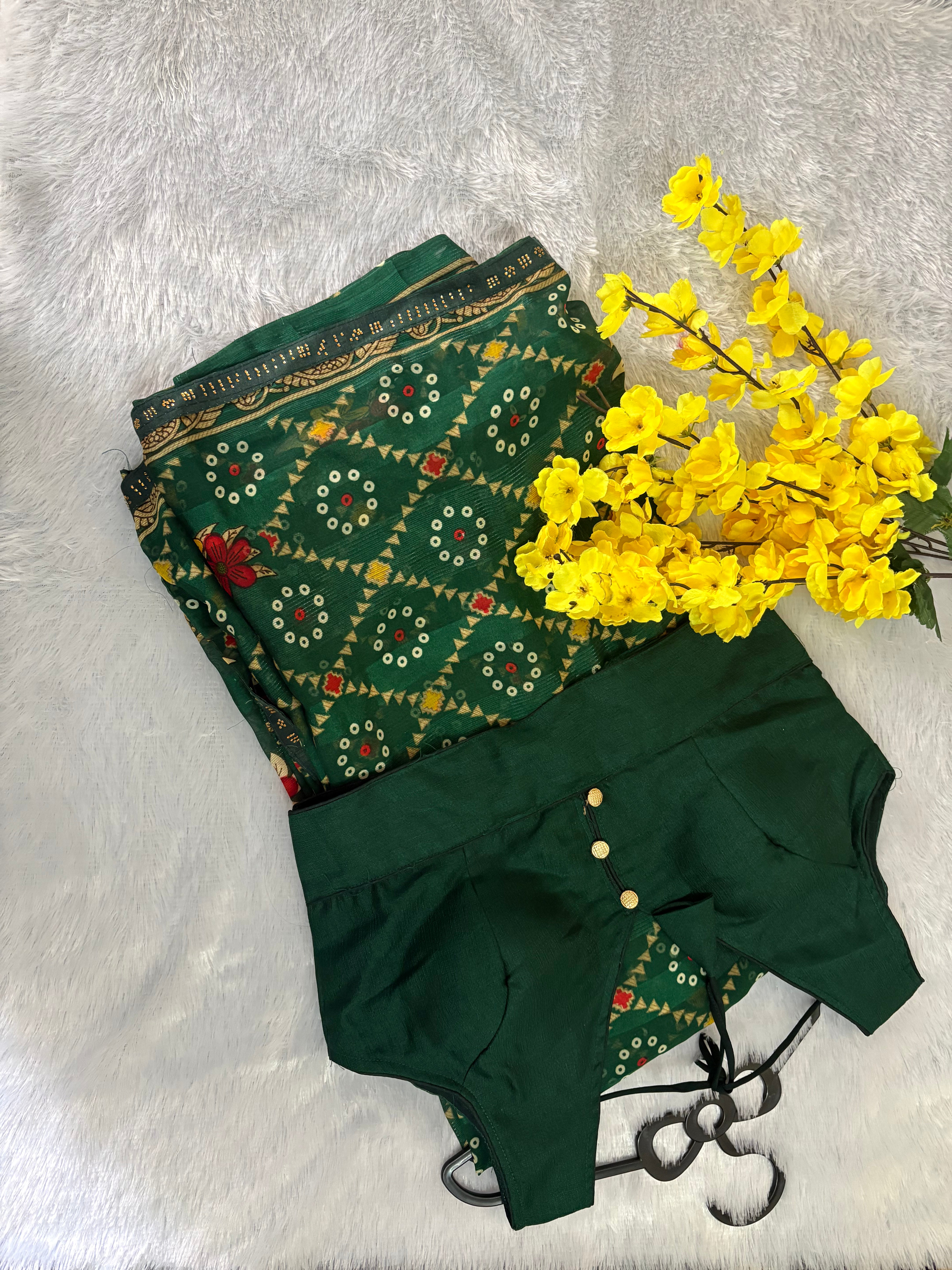 Bandhani-Chiffon Silk (Bottle Green)