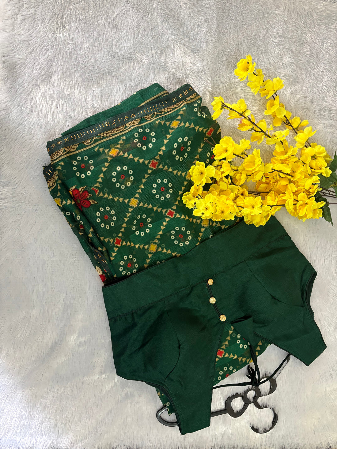 Bandhani-Chiffon Silk (Bottle Green)