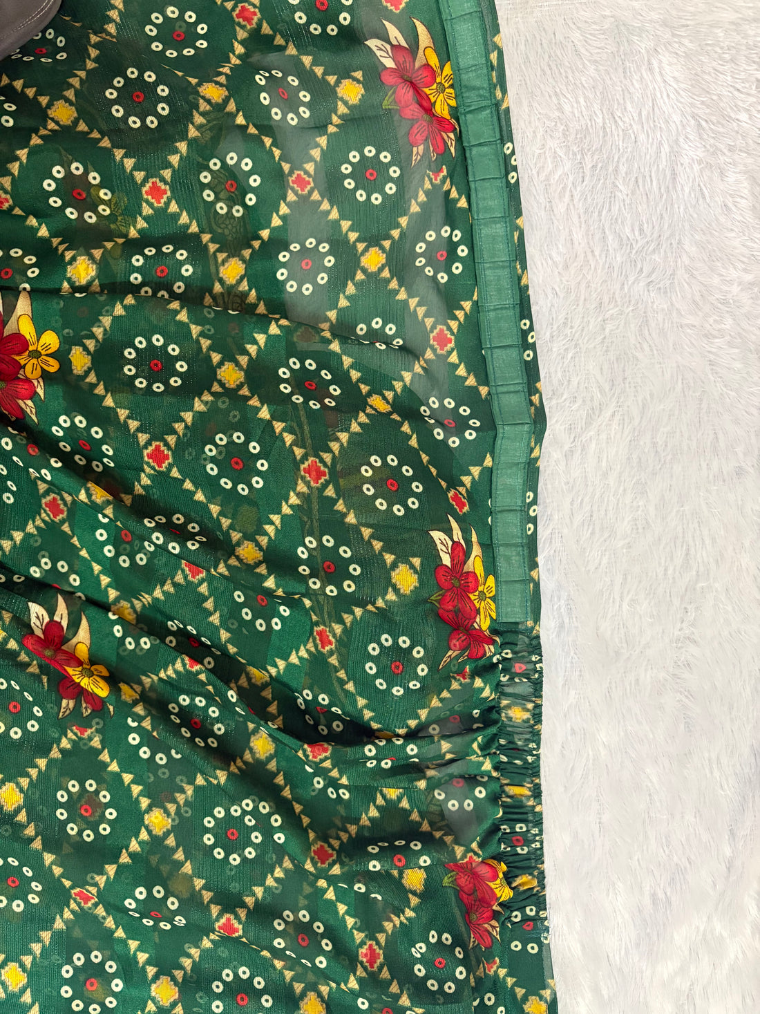 Bandhani-Chiffon Silk (Bottle Green)