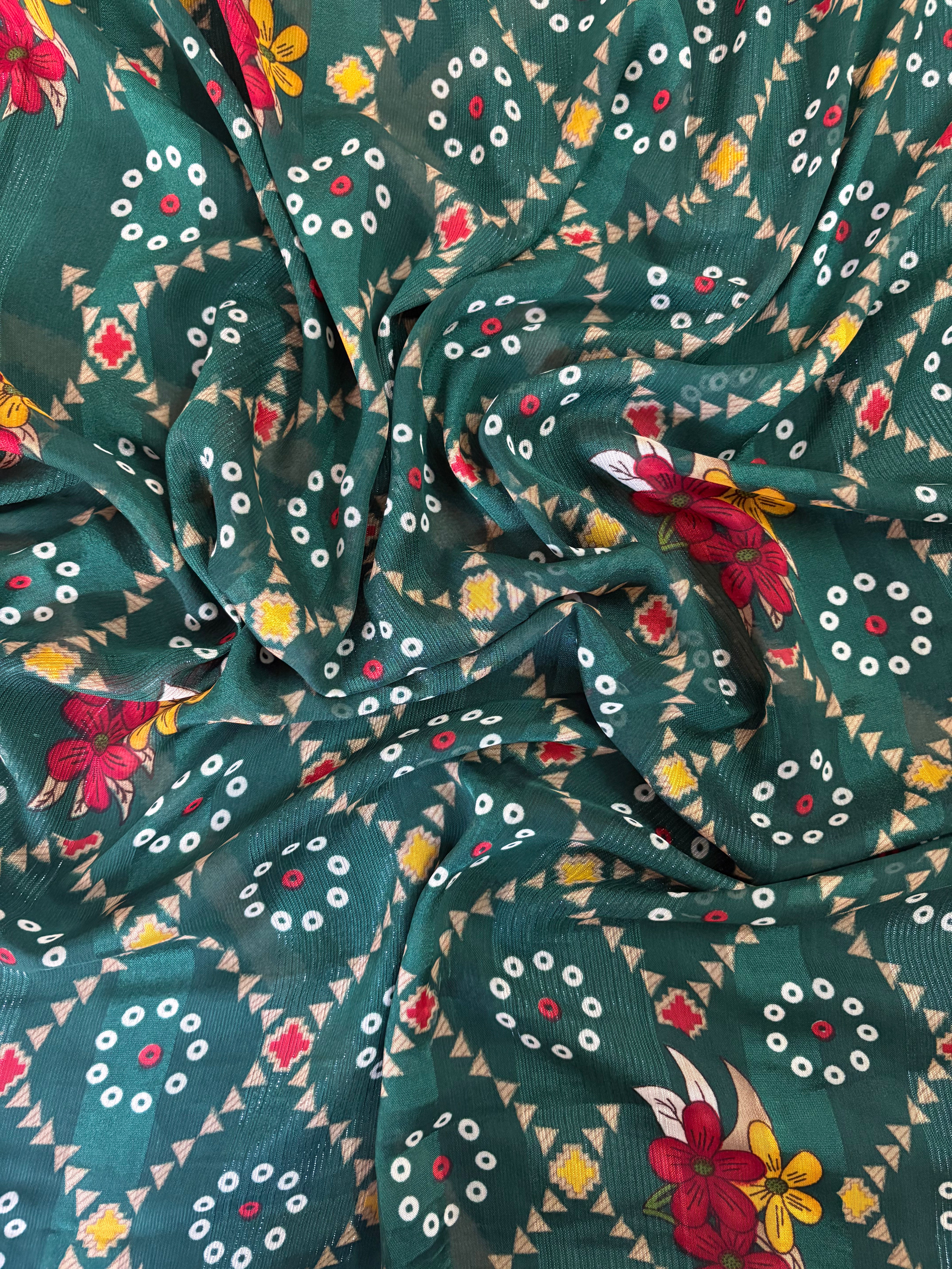 Bandhani-Chiffon Silk (Bottle Green)