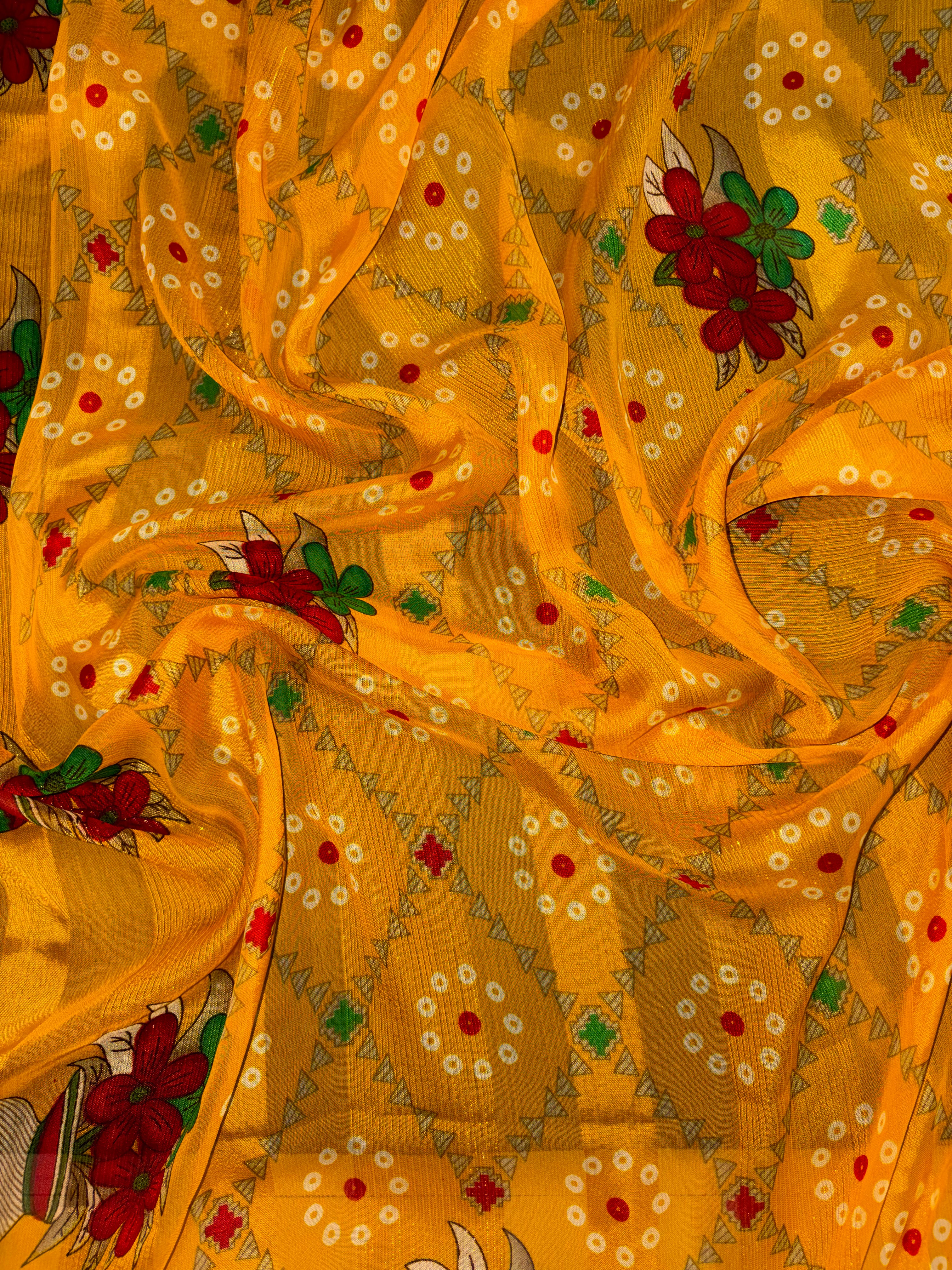 Bandhani-Chiffon Silk (Yellow)