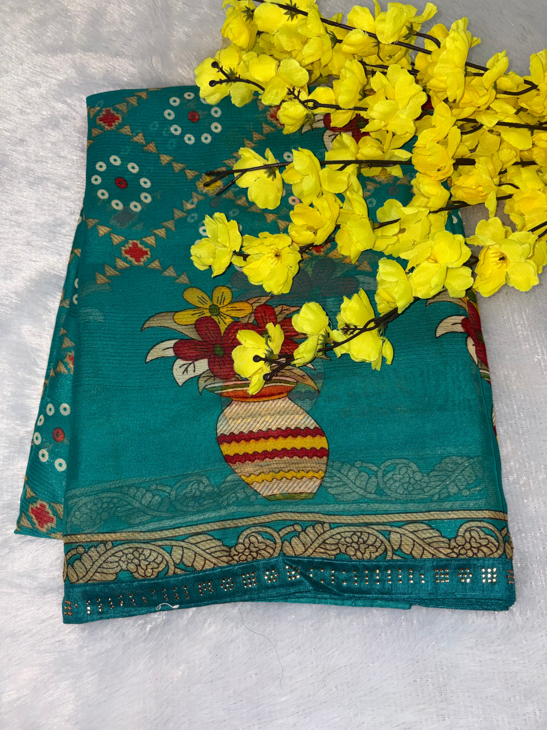Bandhani-Chiffon Silk (Teal Blue)