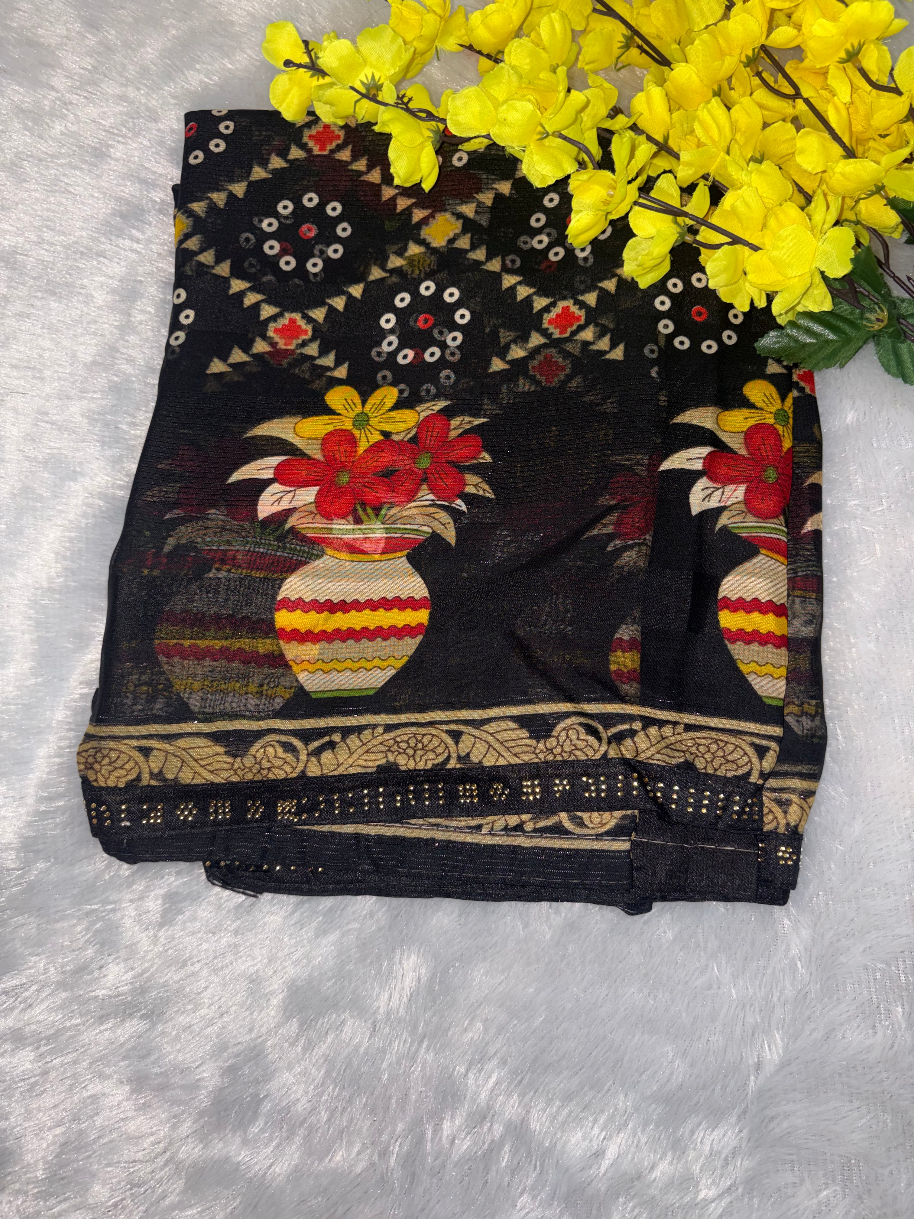 Bandhani-Chiffon Silk (Black)