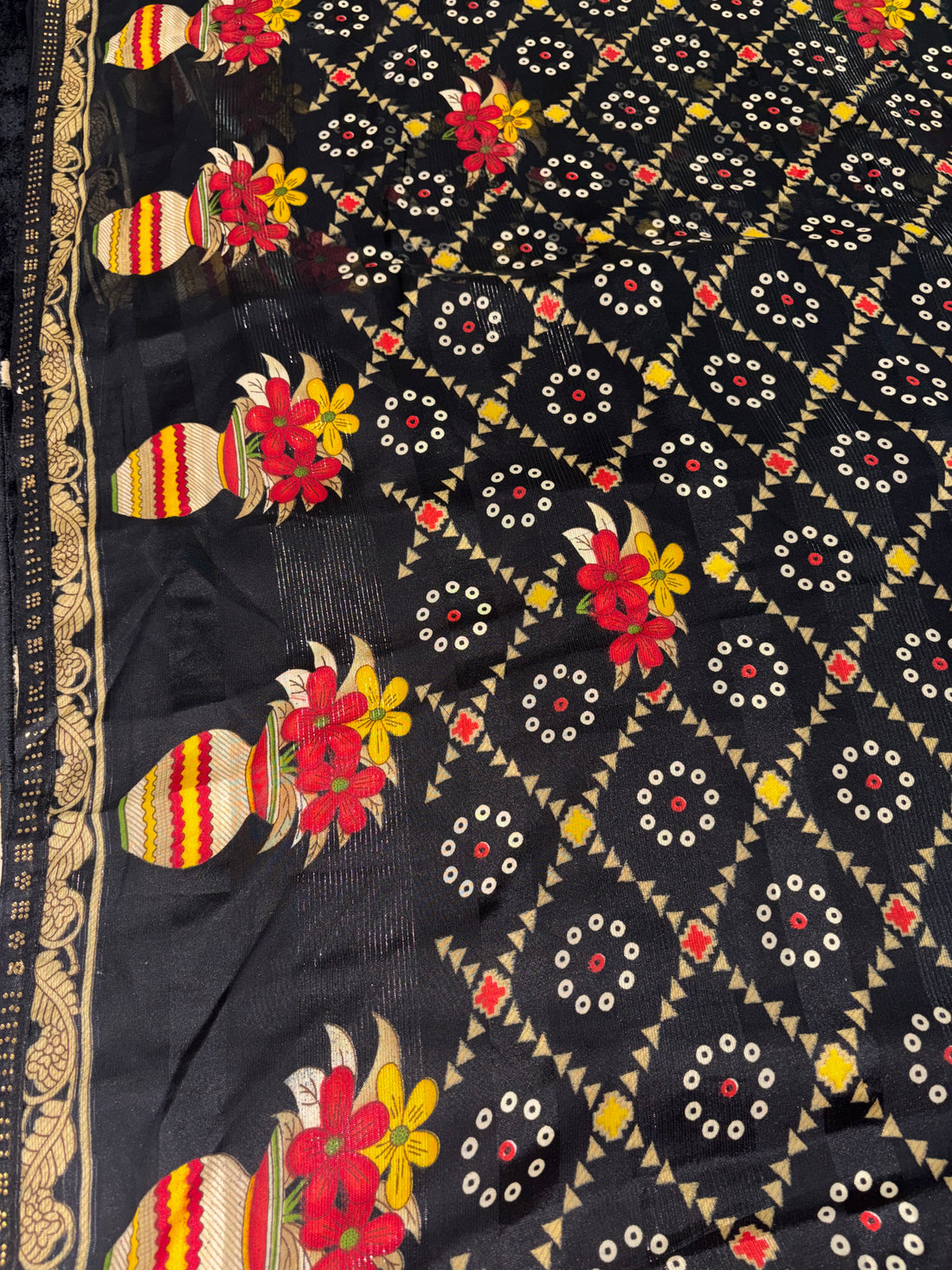 Bandhani-Chiffon Silk (Black)
