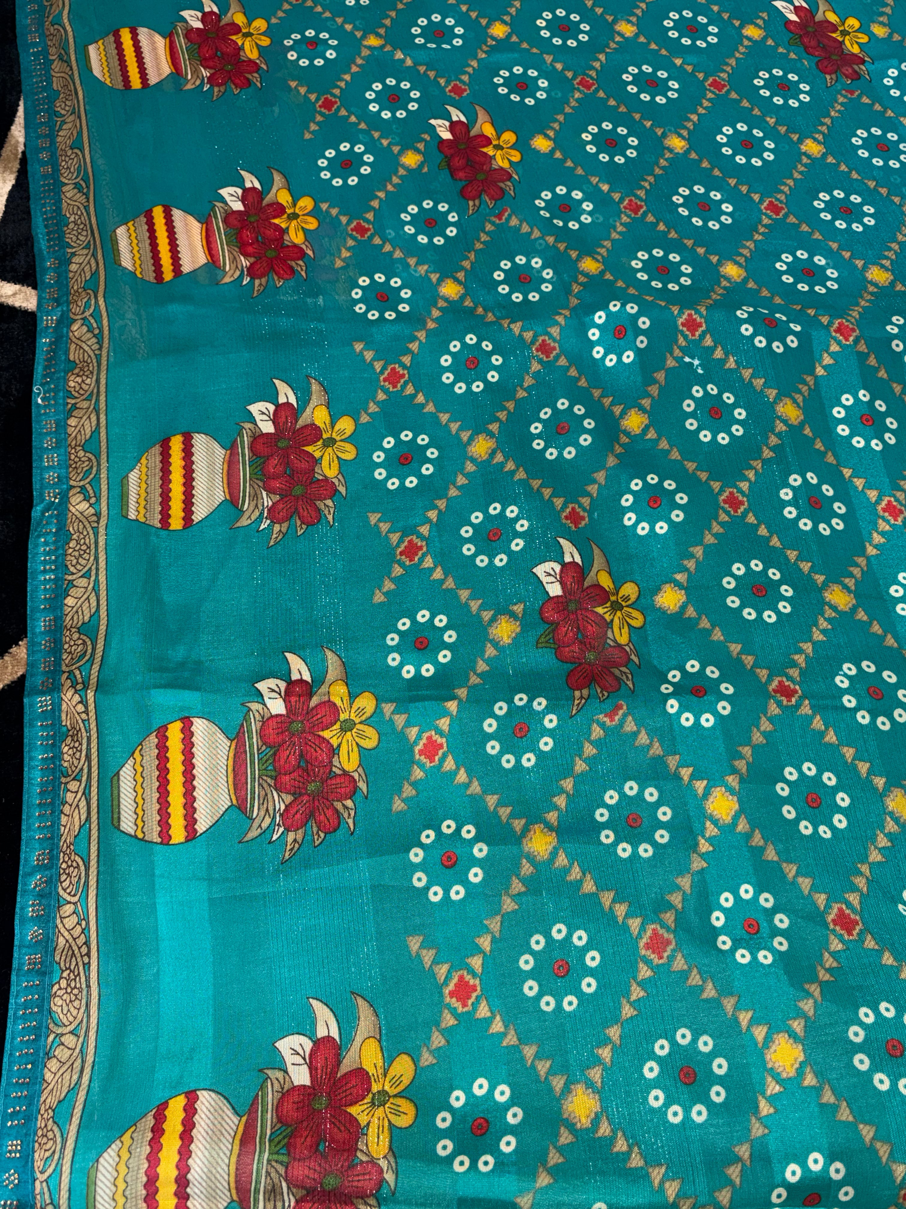 Bandhani-Chiffon Silk (Teal Blue)