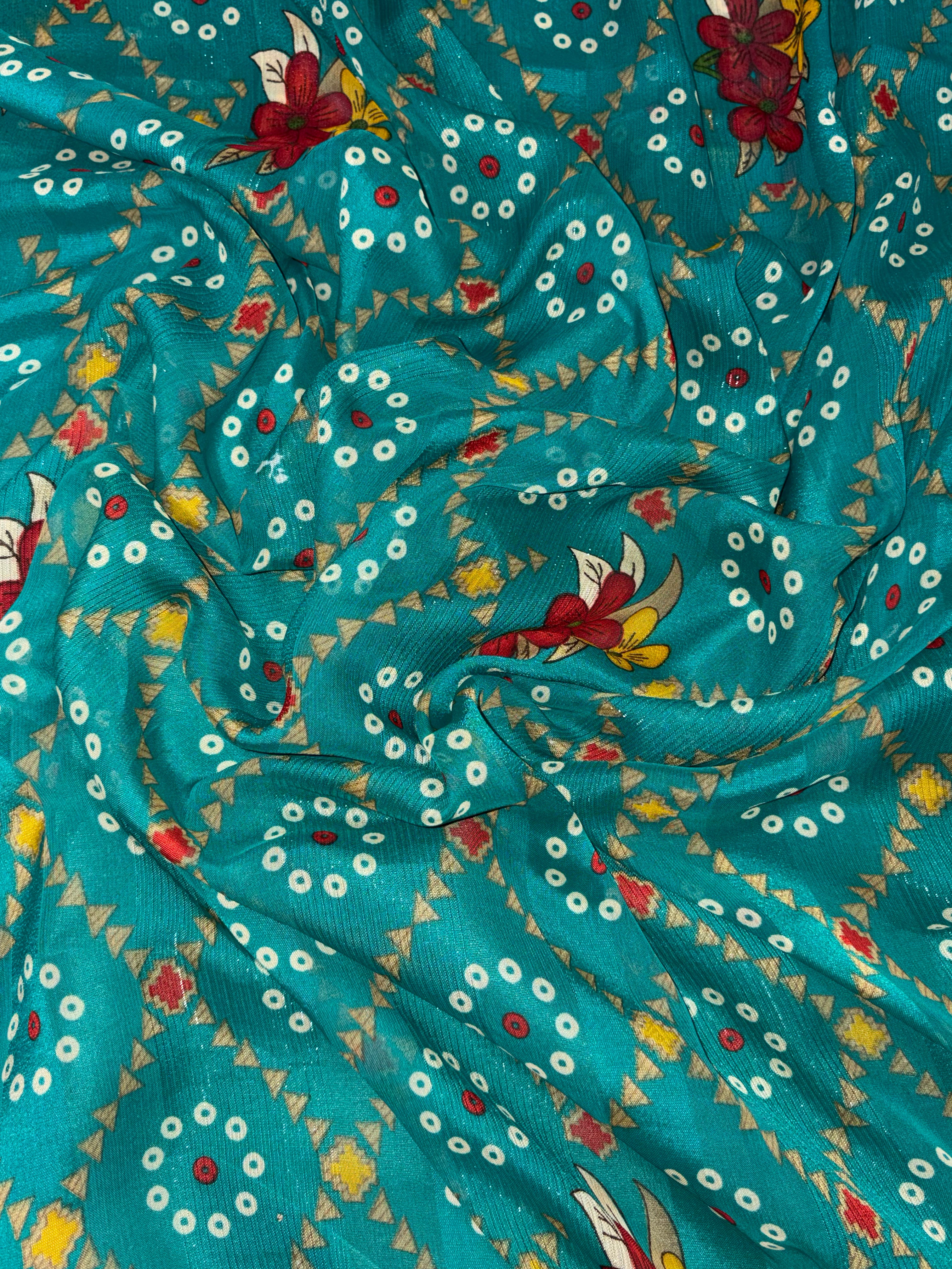 Bandhani-Chiffon Silk (Teal Blue)