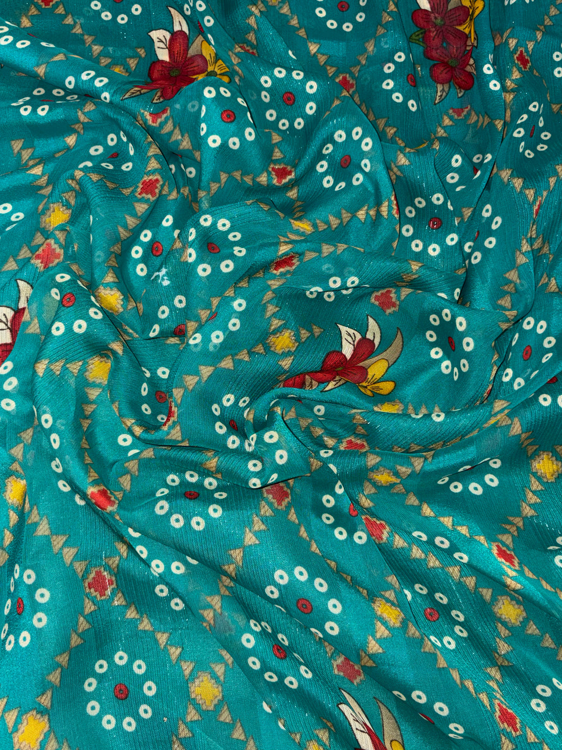 Bandhani-Chiffon Silk (Teal Blue)