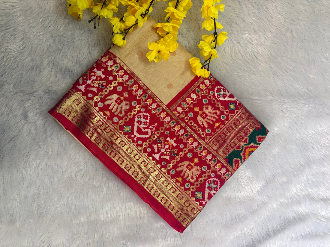Patola-Dola Silk (Cream & Rich Red)