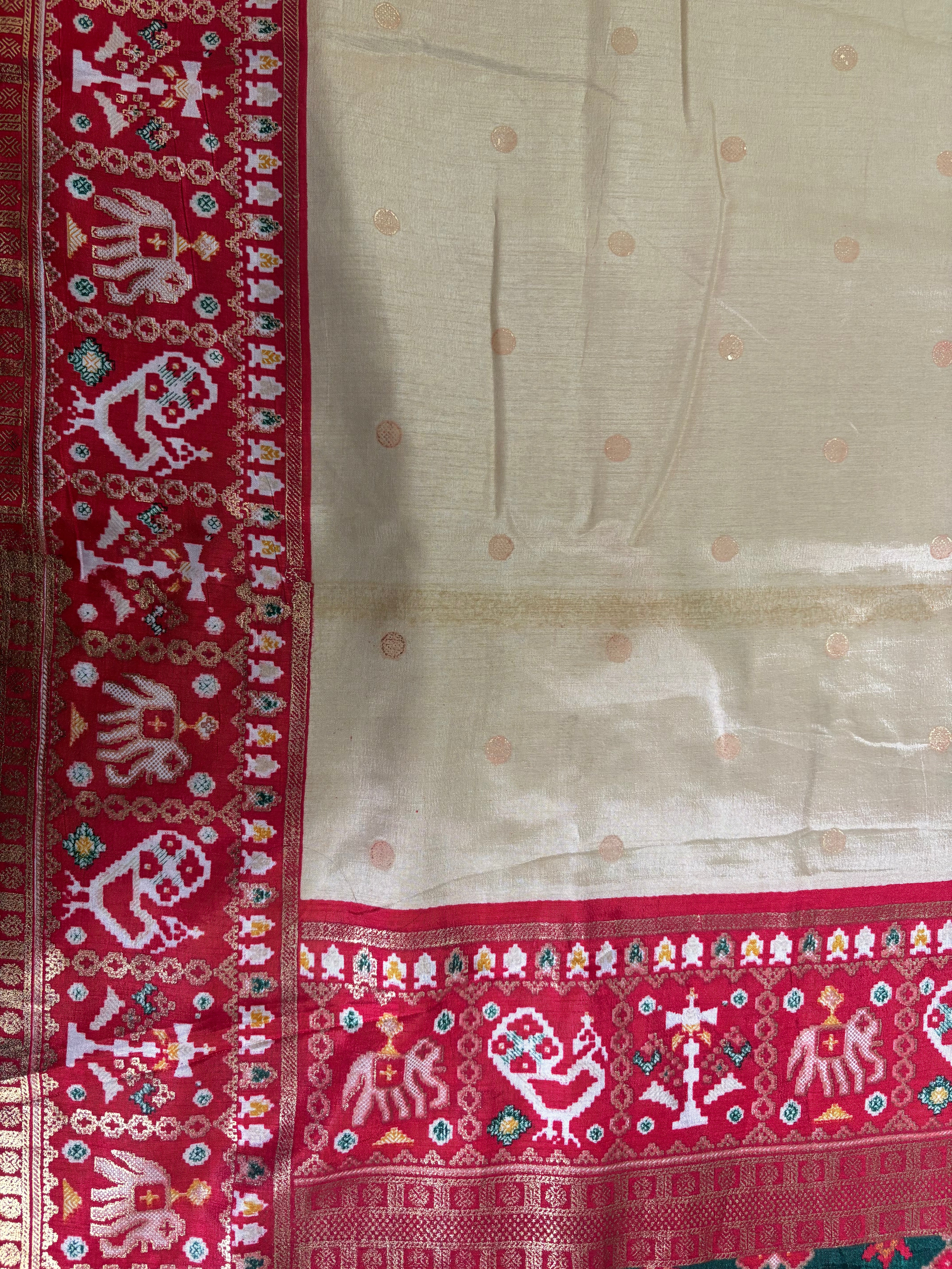 Patola-Dola Silk (Cream & Rich Red)
