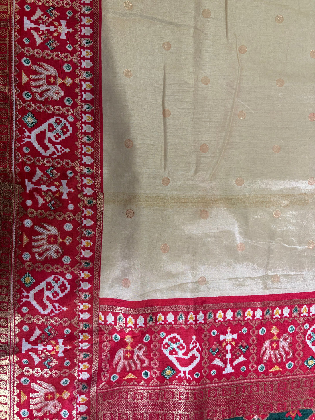 Patola-Dola Silk (Cream & Rich Red)