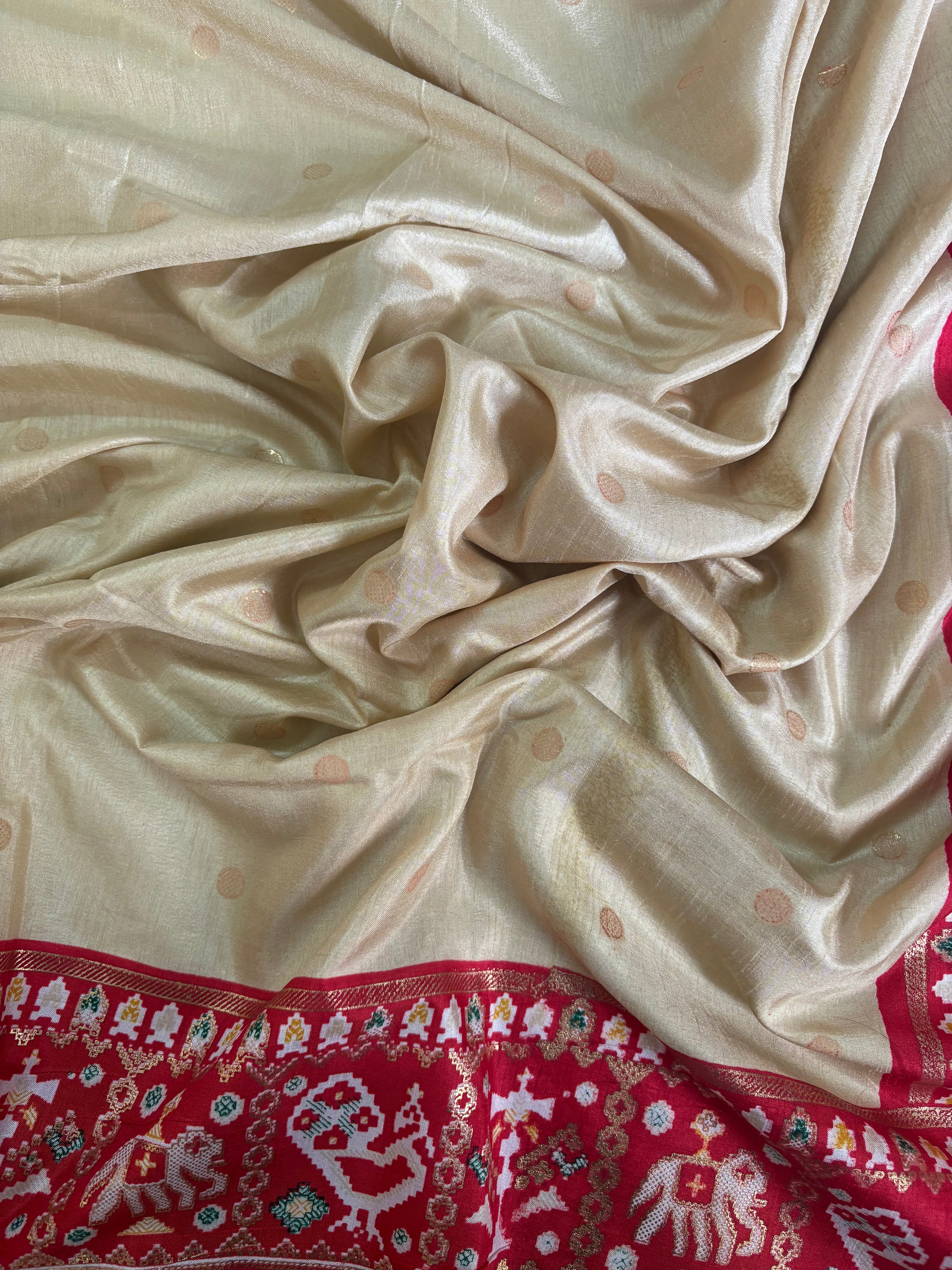 Patola-Dola Silk (Cream & Rich Red)