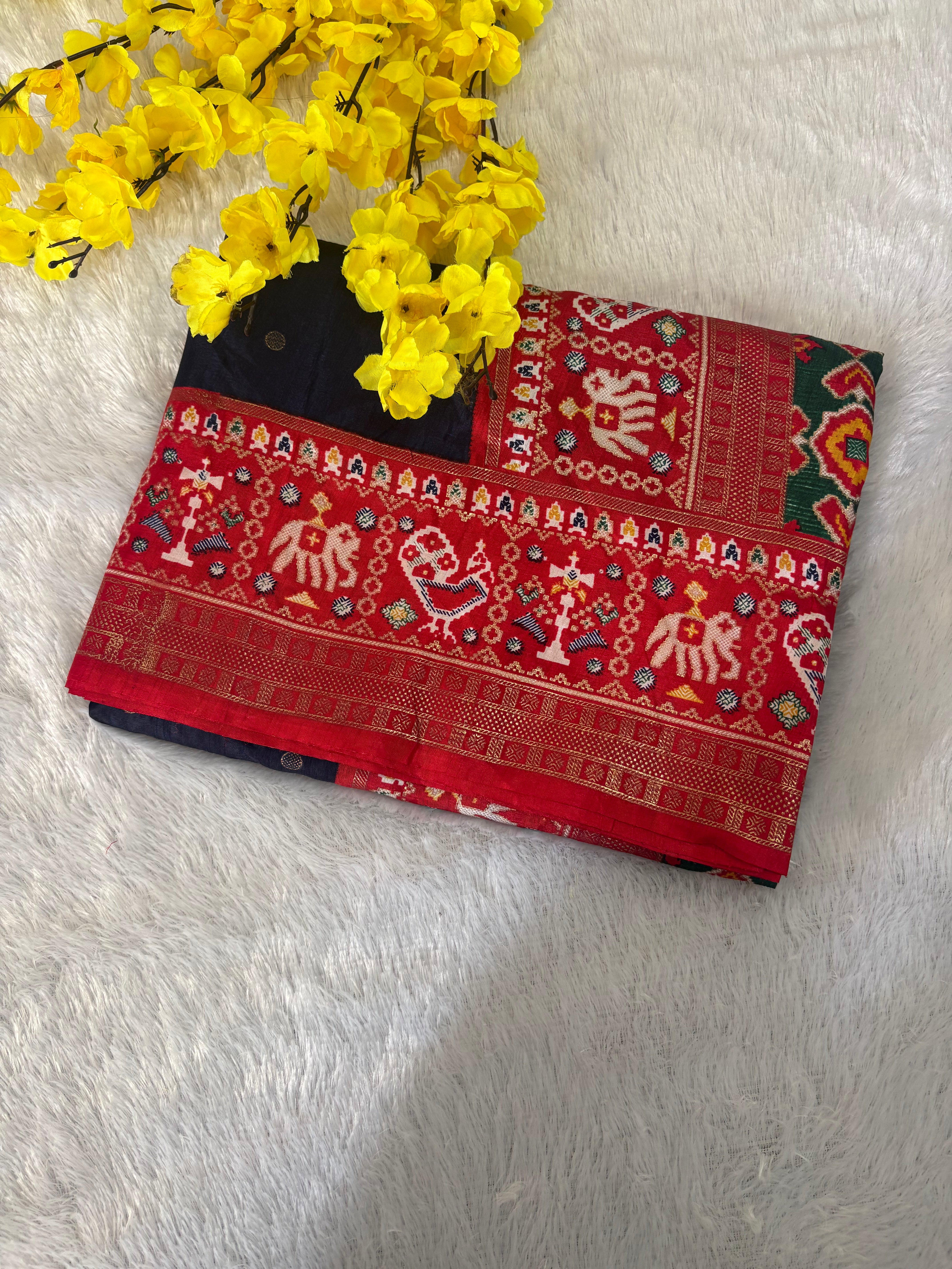Patola-Dola Silk (Navy Blue & Rich Red)
