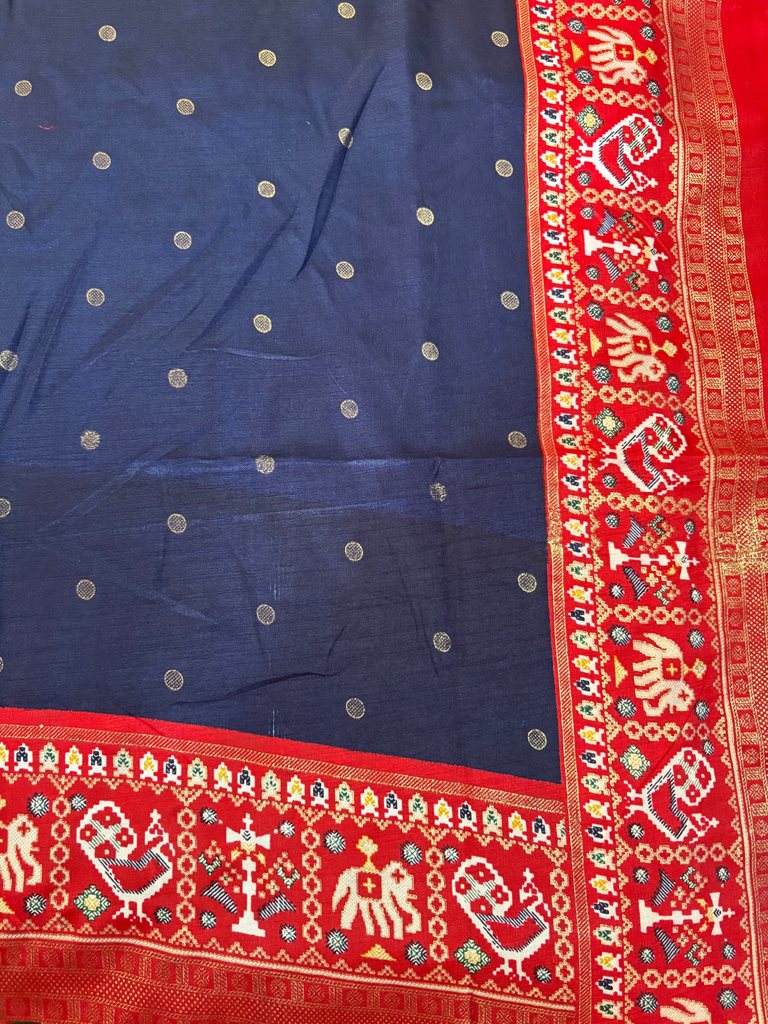 Patola-Dola Silk (Navy Blue & Rich Red)