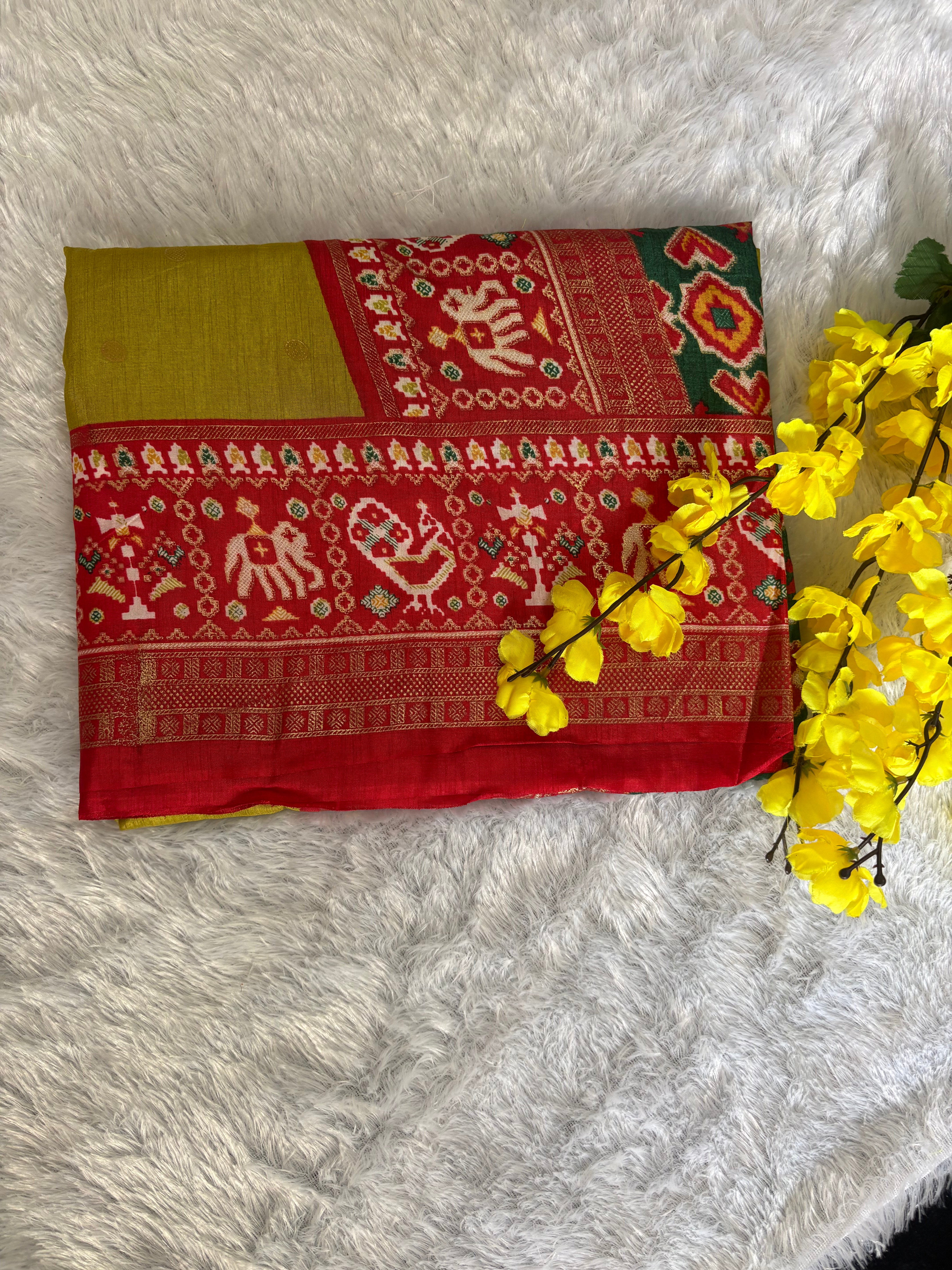 Patola-Dola Silk (Parrot Green & Rich Red)