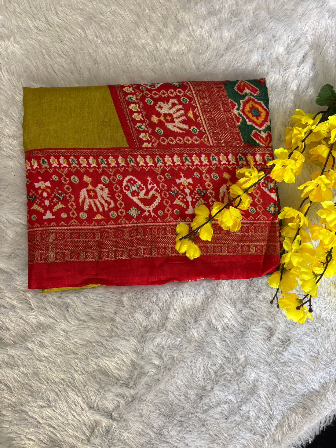 Patola-Dola Silk (Parrot Green & Rich Red)
