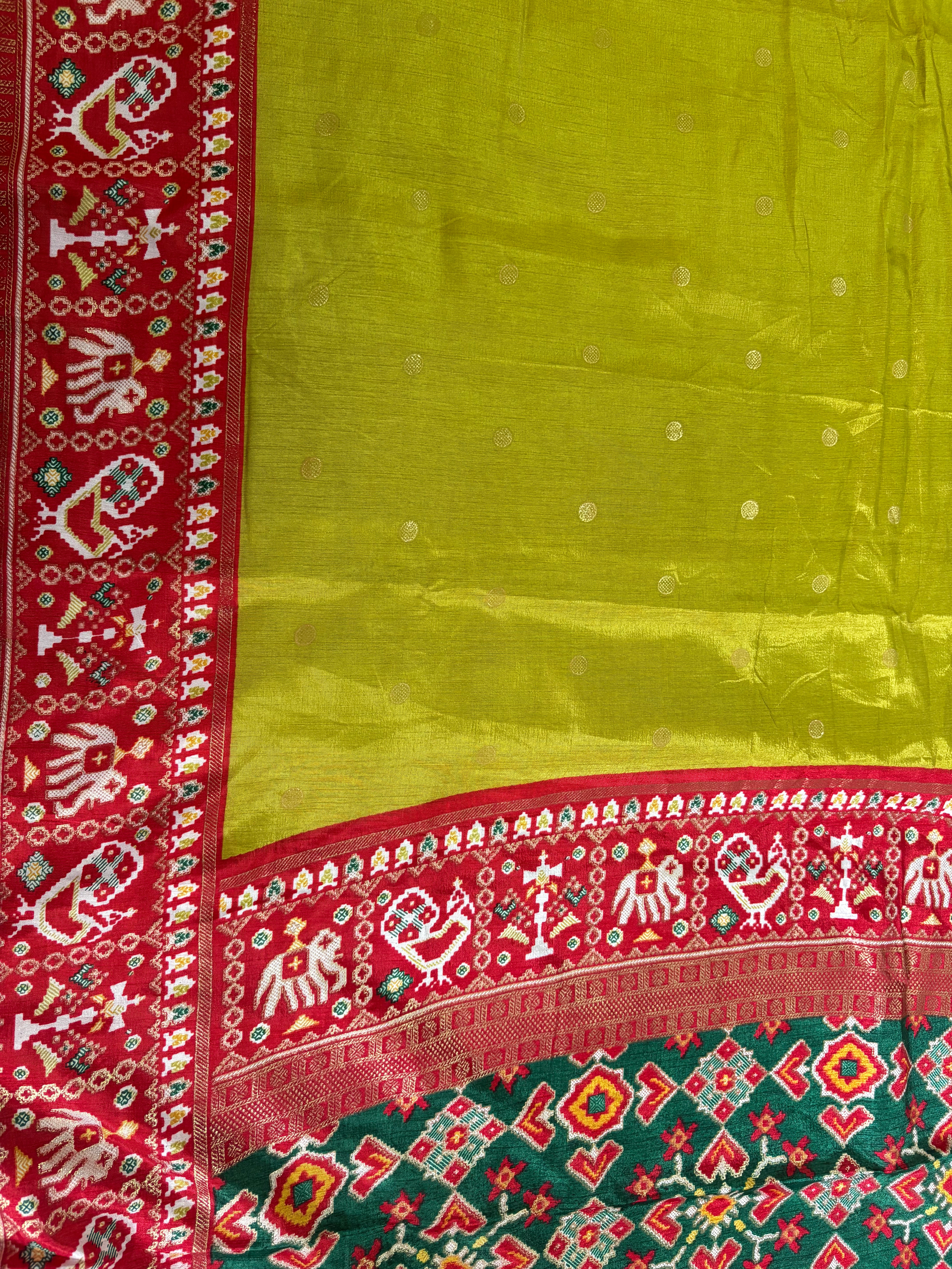 Patola-Dola Silk (Parrot Green & Rich Red)