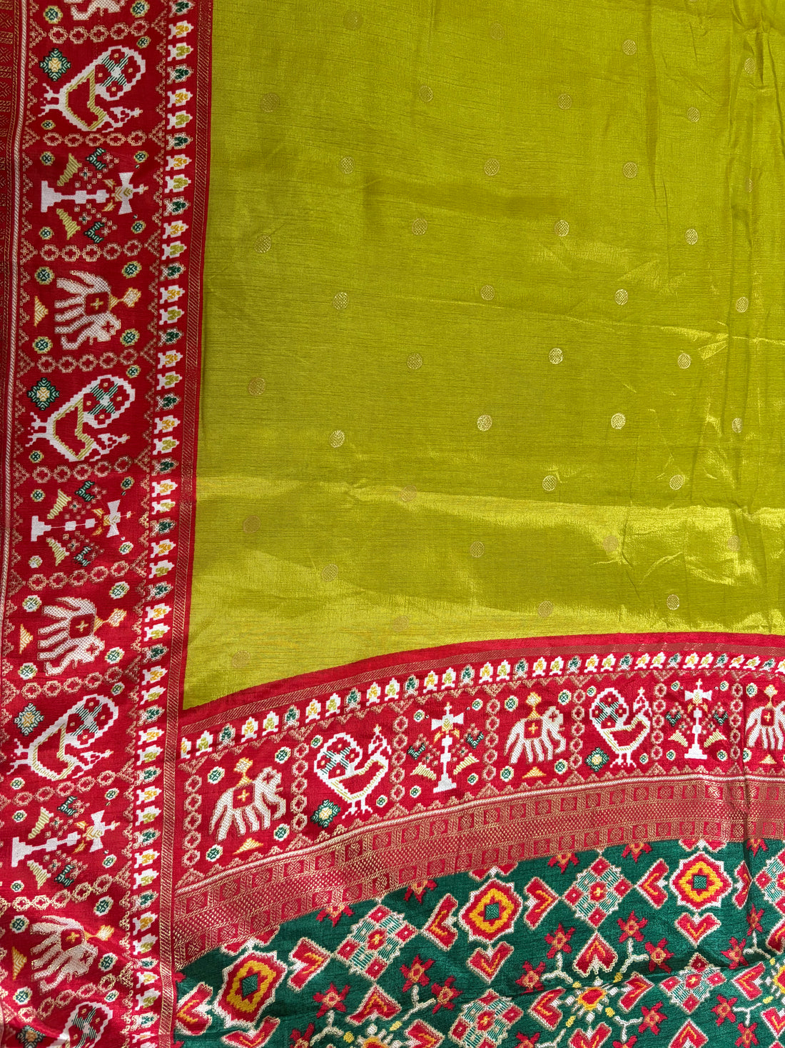 Patola-Dola Silk (Parrot Green & Rich Red)