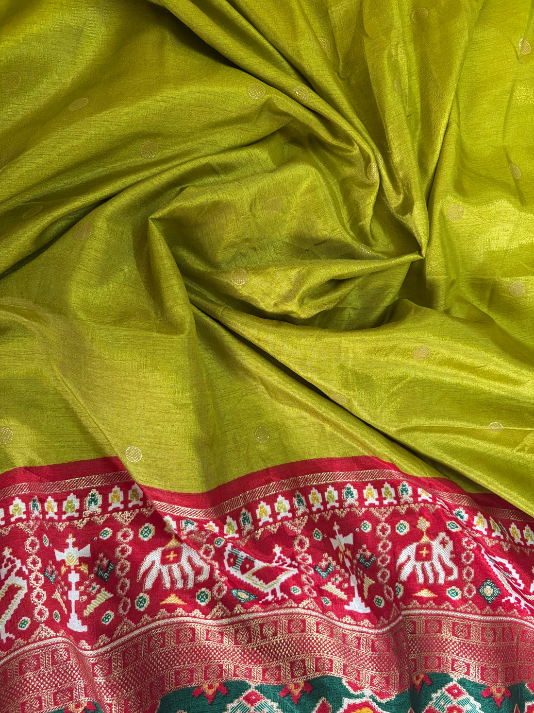 Patola-Dola Silk (Parrot Green & Rich Red)