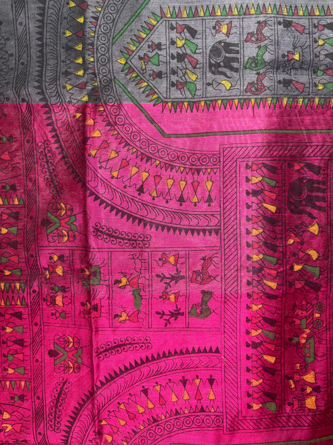 Khadi Cotton ( Charcoal grey & rich magenta)