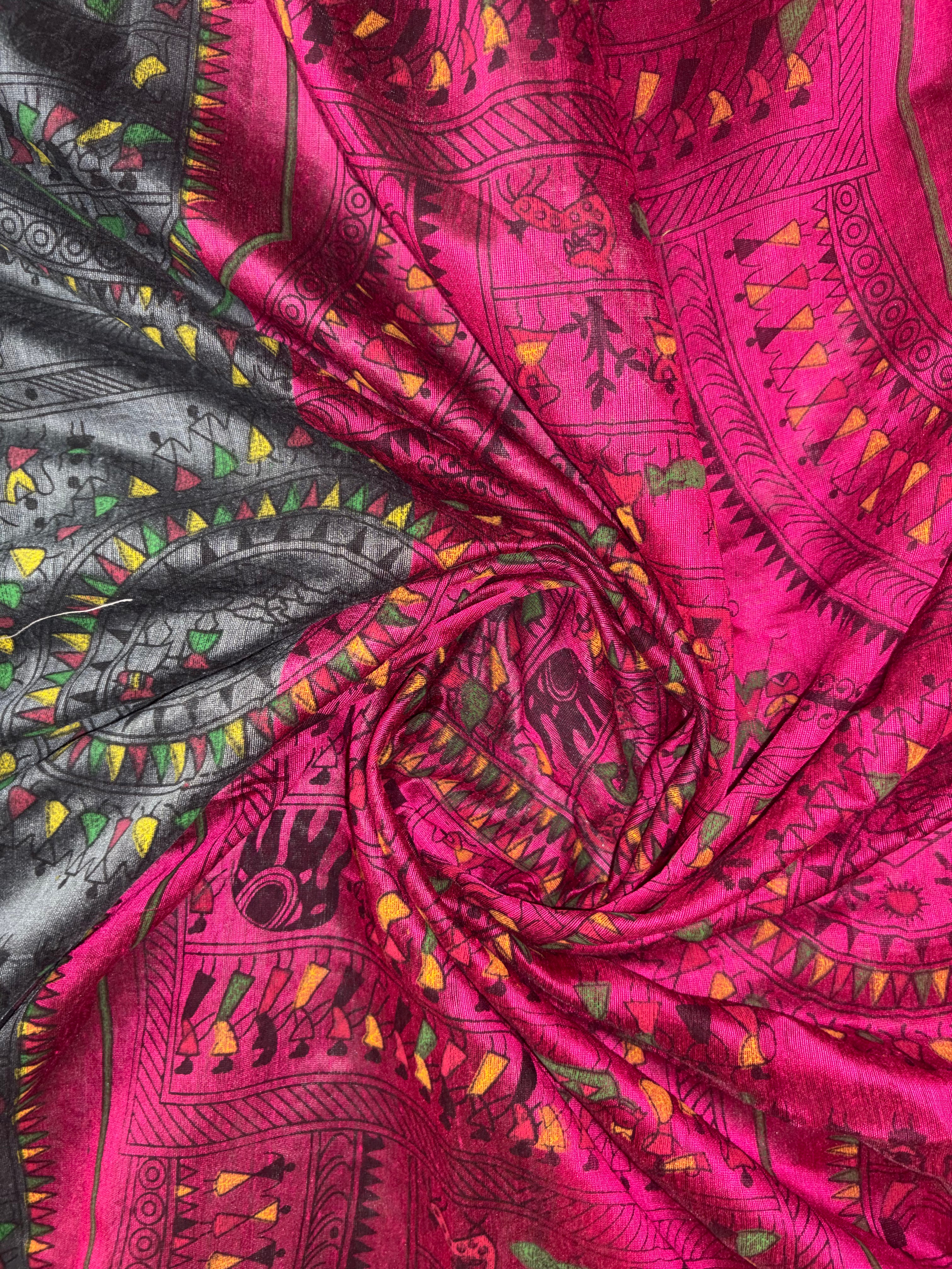 Khadi Cotton ( Charcoal grey & rich magenta)