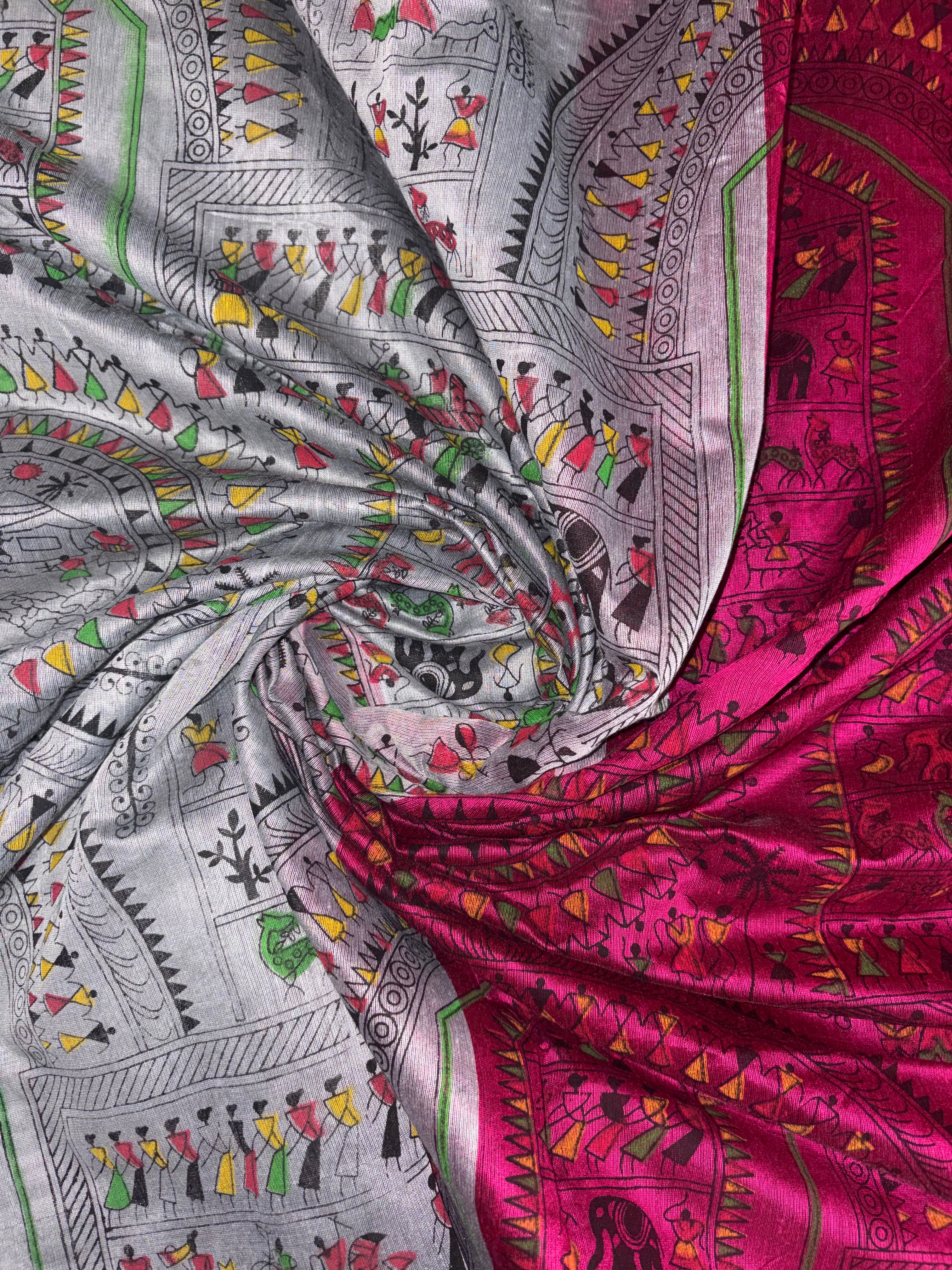 Khadi Cotton (Sophisticated grey & rich magenta)