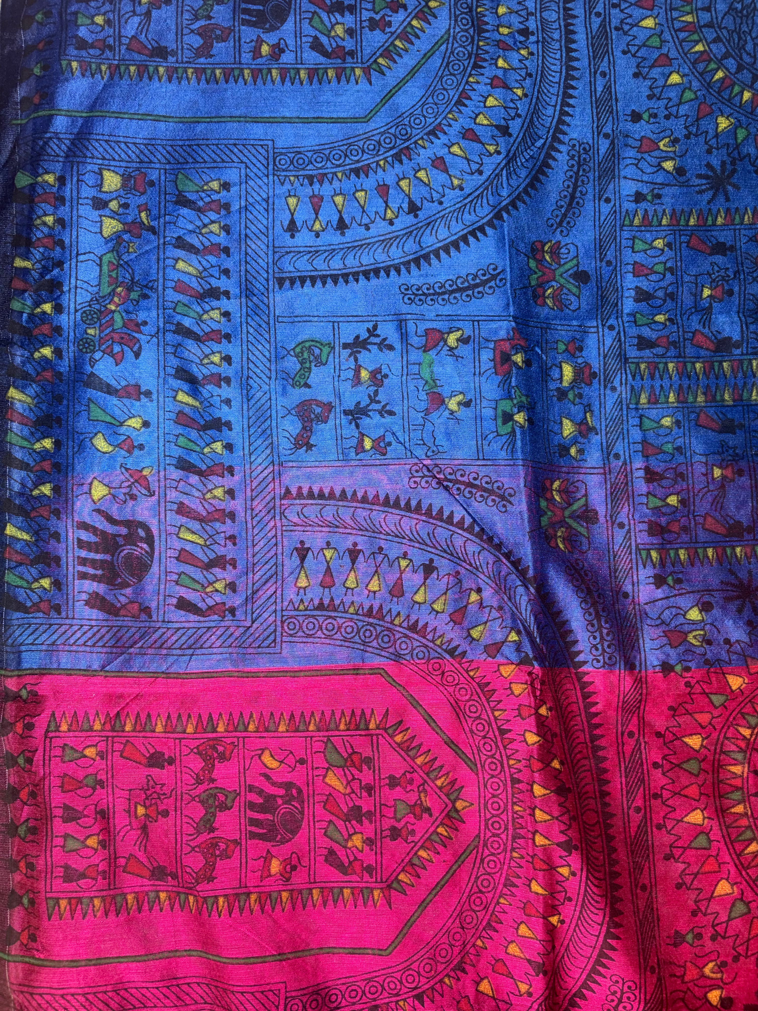 Khadi Cotton ( Vibrant royal blue & magenta)