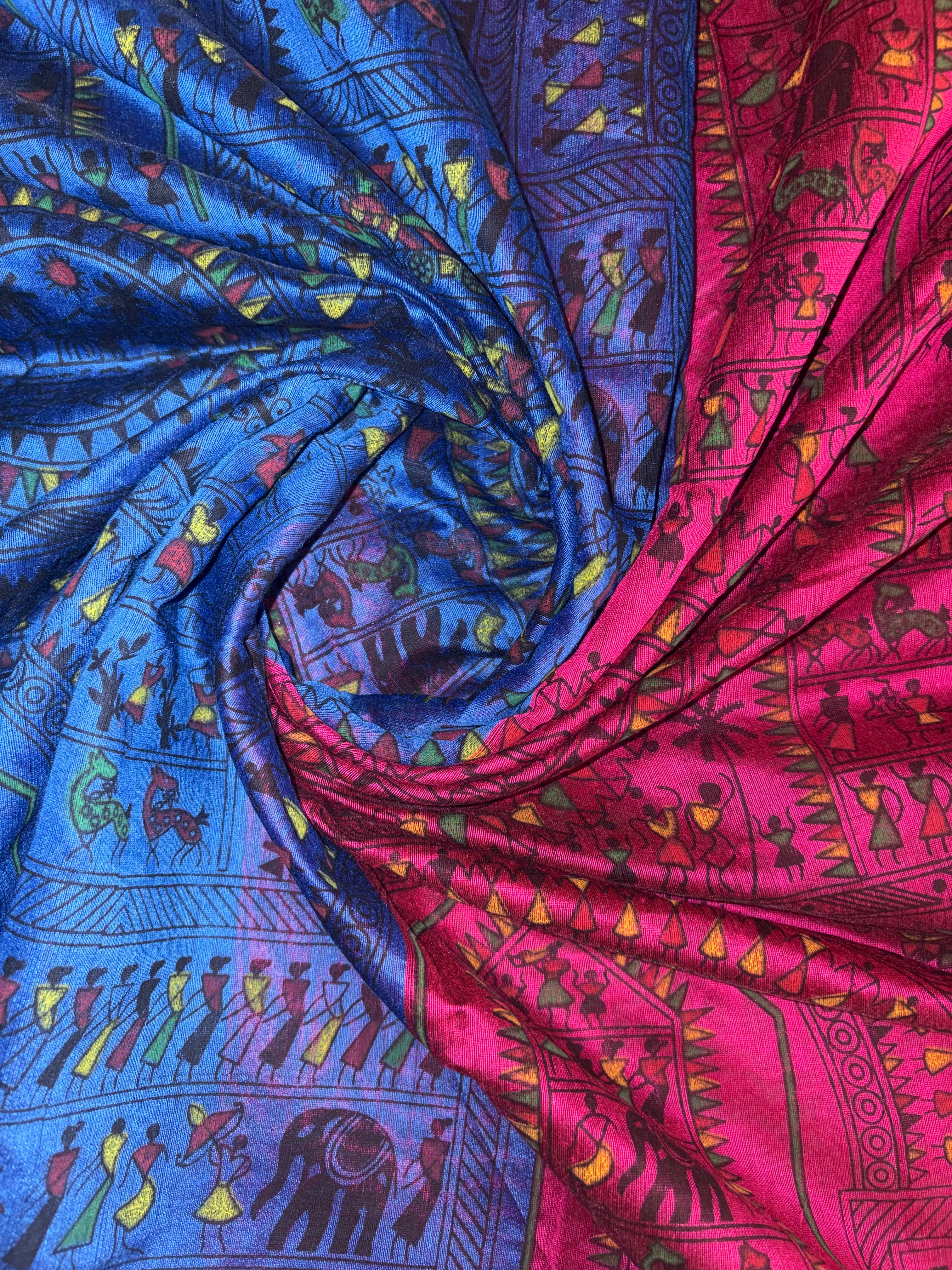 Khadi Cotton ( Vibrant royal blue & magenta)