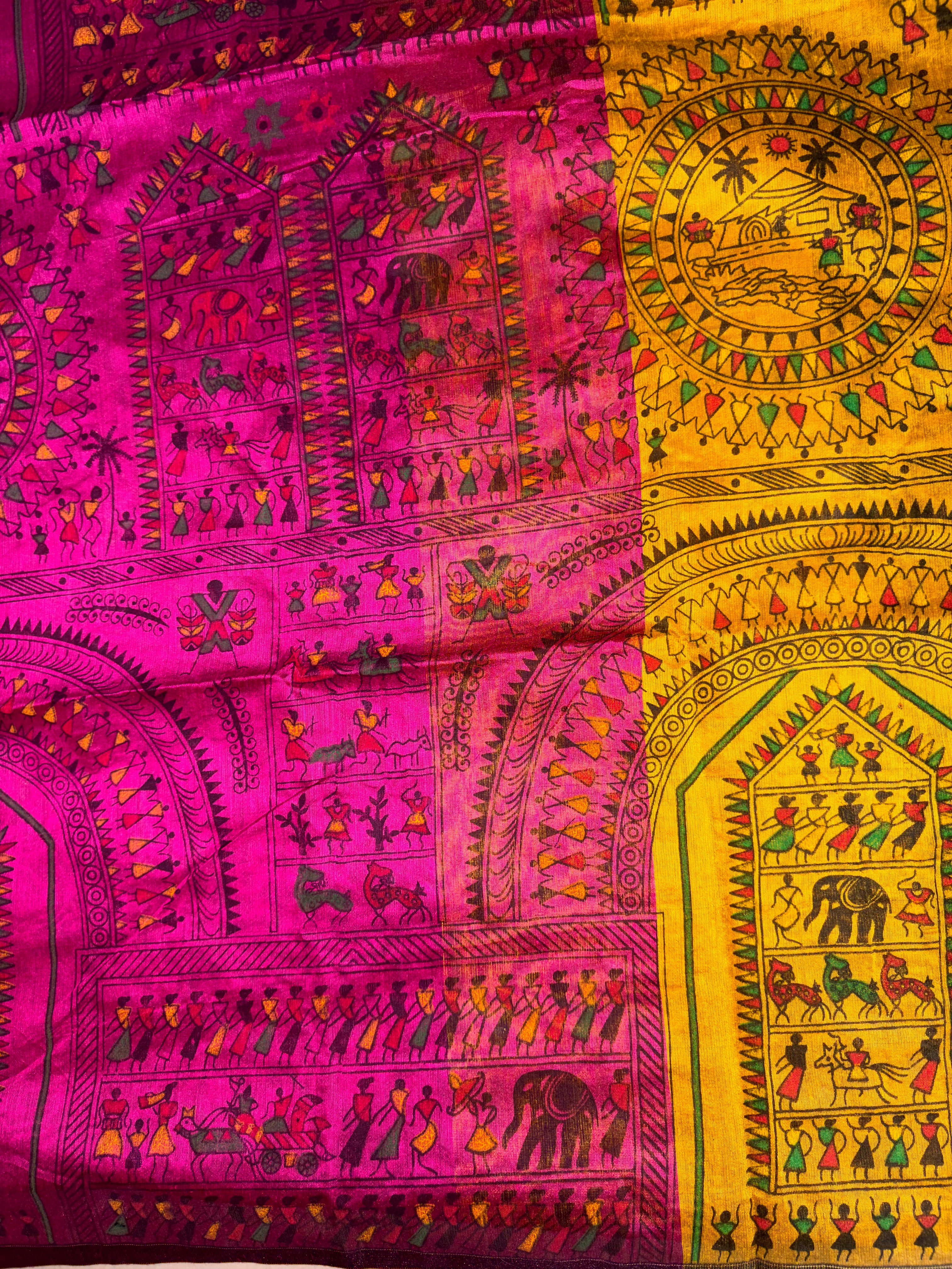 Khadi Cotton ( Magenta & Mustard Yellow)