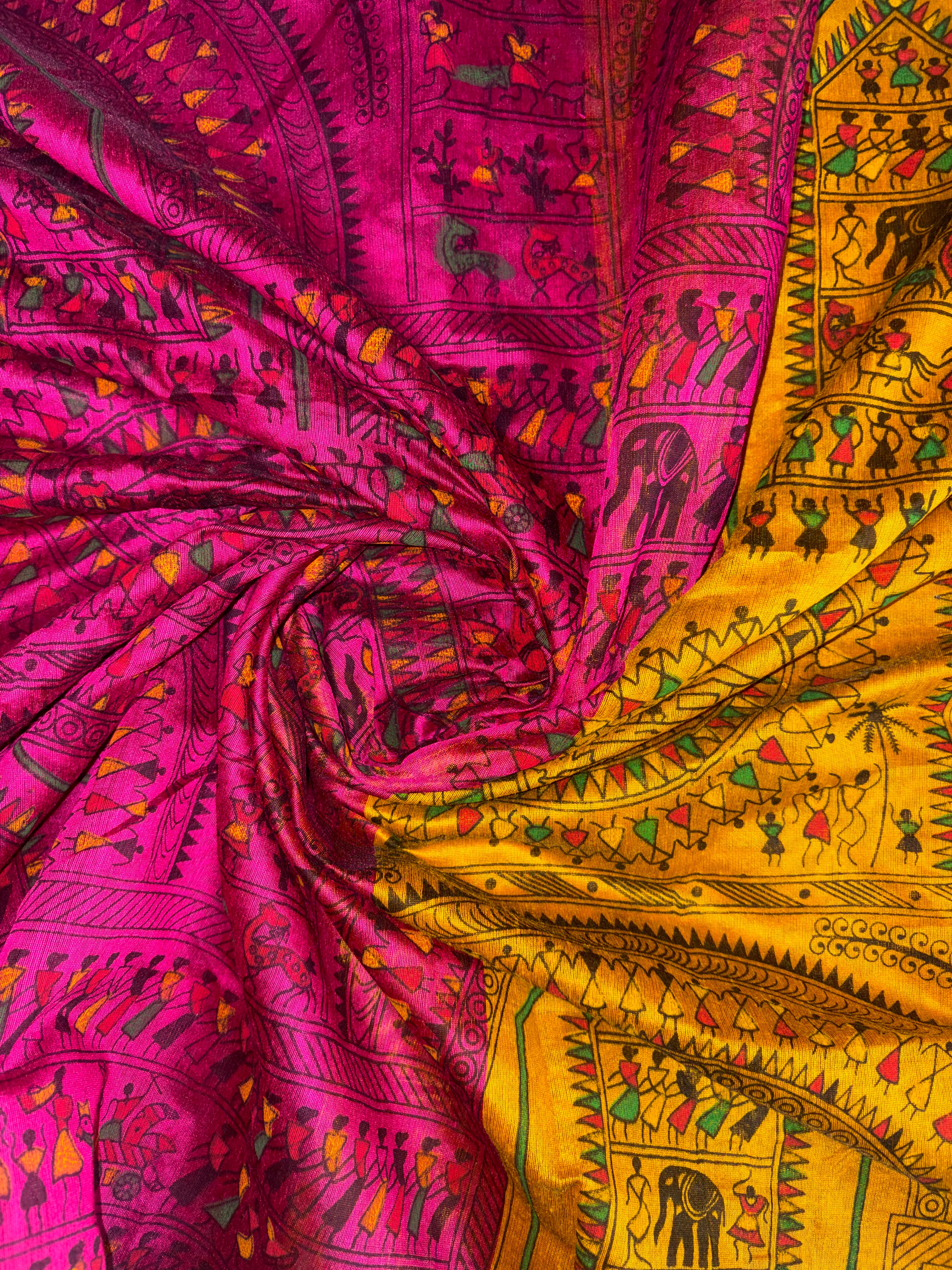 Khadi Cotton ( Magenta & Mustard Yellow)
