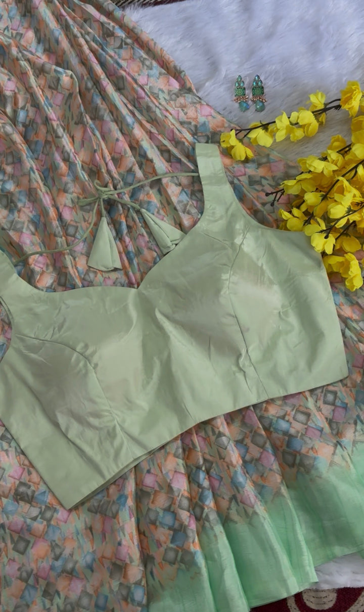 Mint Mist Geometric Chiffon Saree