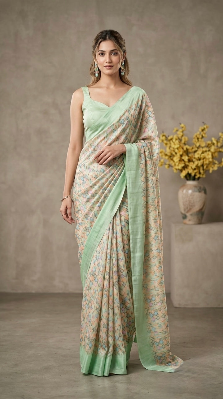 Mint Mist Geometric Chiffon Saree