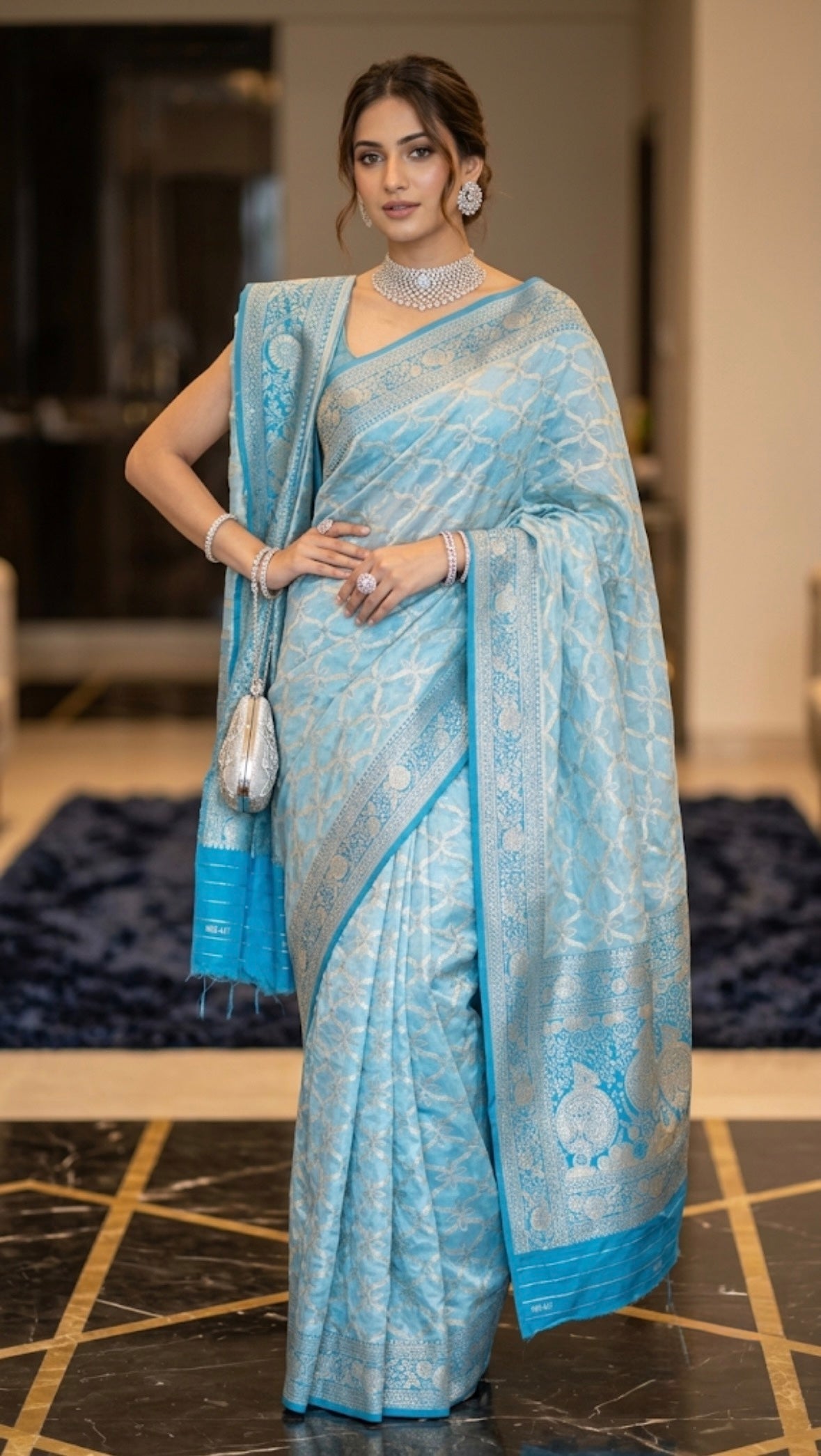 Adaa- Sky Blue Banarasi tissue Saree