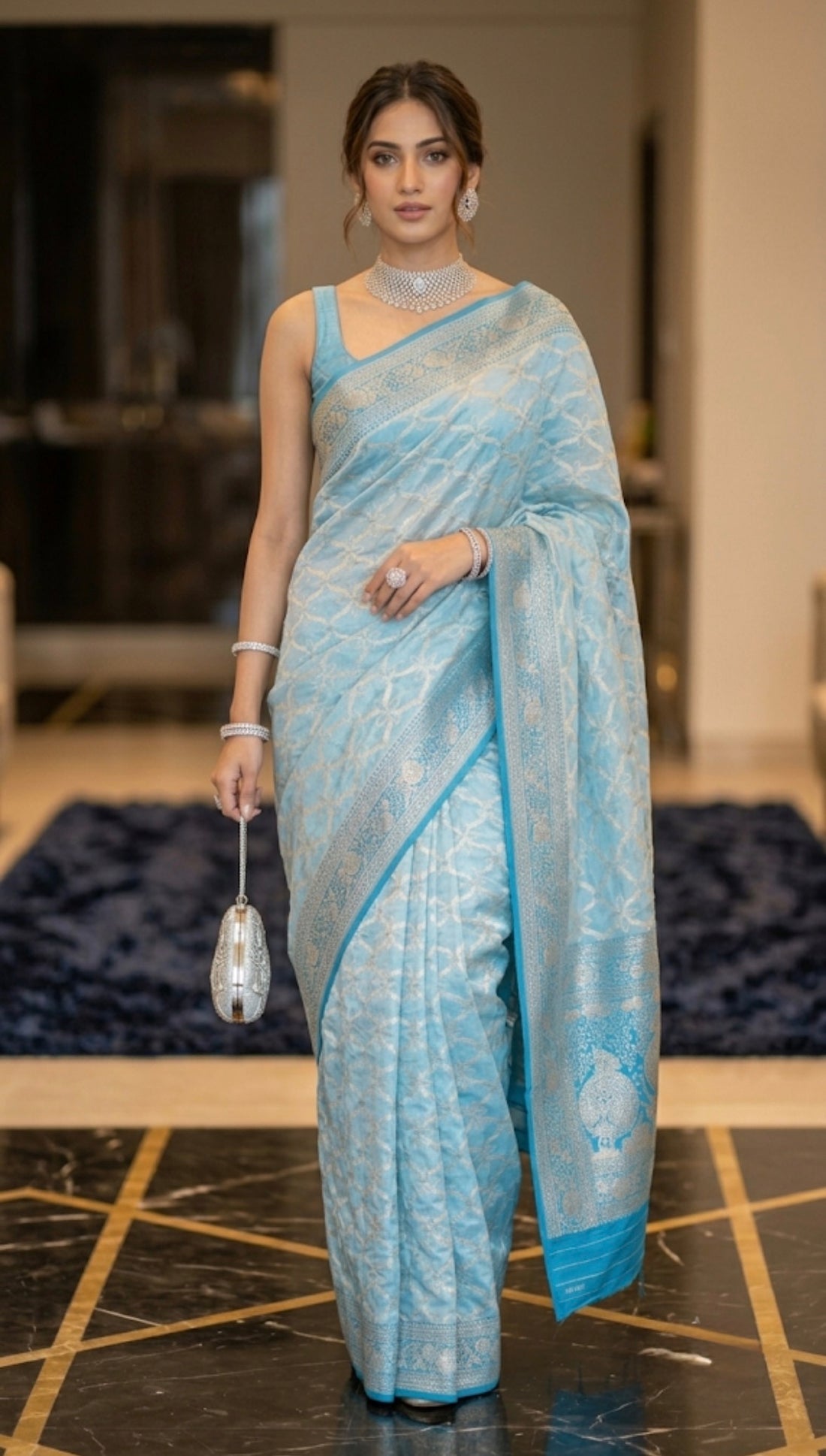 Adaa- Sky Blue Banarasi tissue Saree
