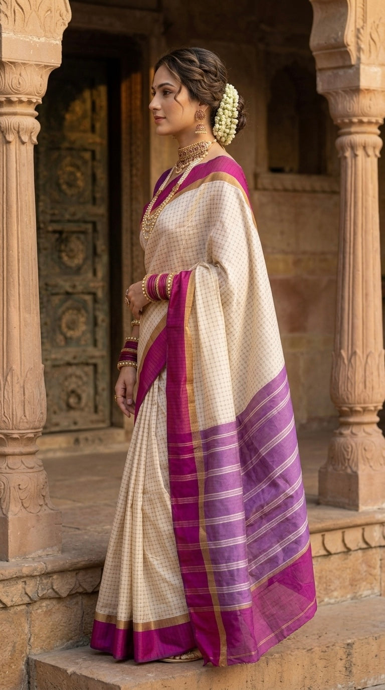 KanMani-South Silk (Cream & Pink)
