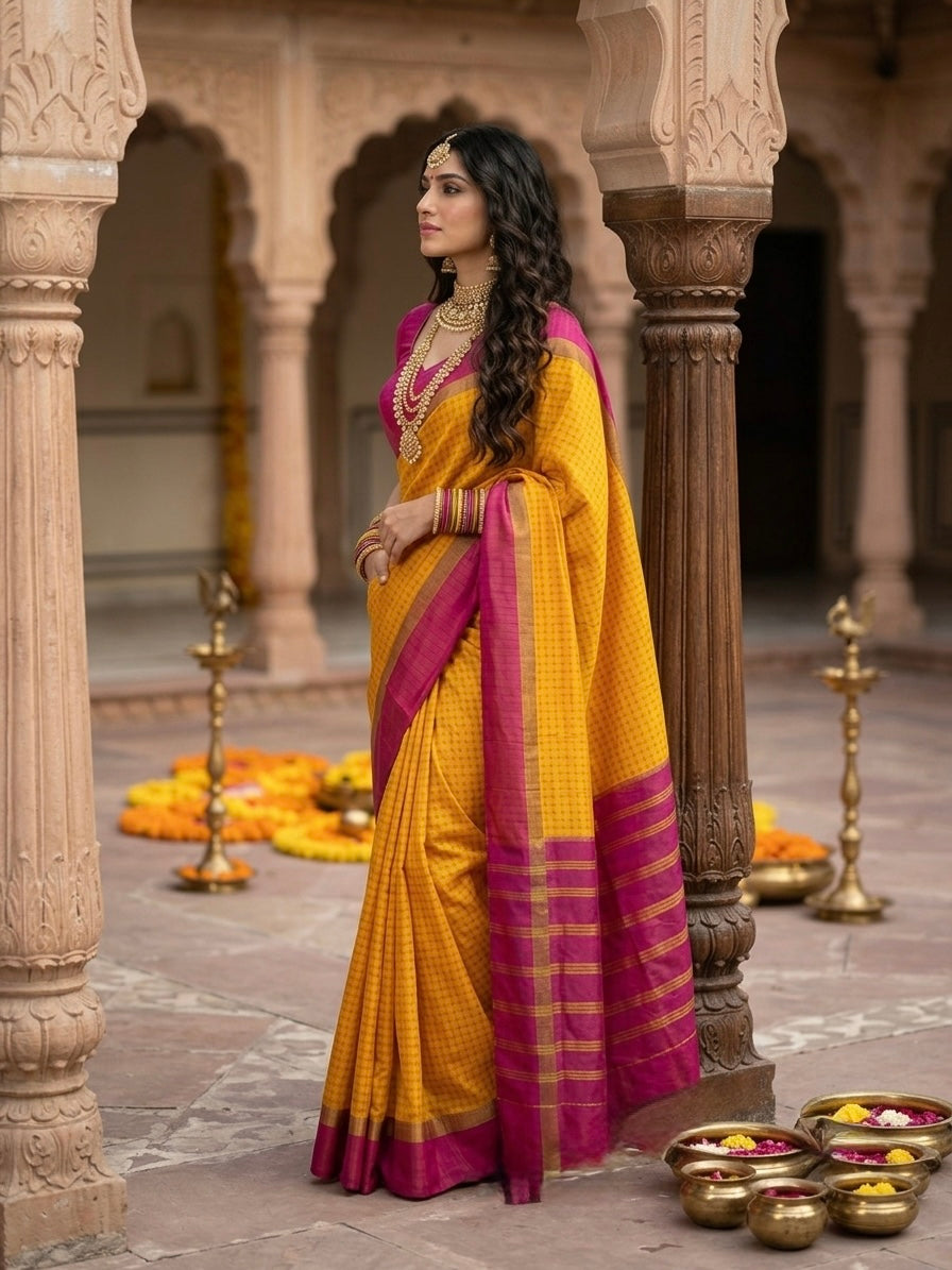 KanMani-South Silk (Mustard Yellow & Pink)