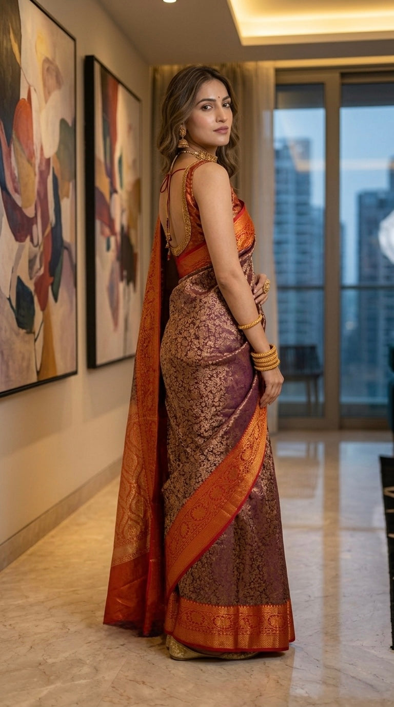 Kanchi-Kanjivaram Silk (Rich Wine & Maroon)