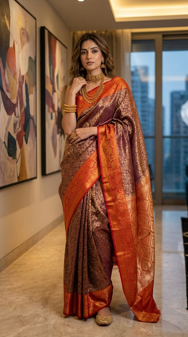 Kanchi-Kanjivaram Silk (Rich Wine & Maroon)