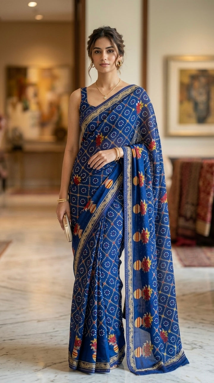 Bandhani-Chiffon Silk (Royal Blue)