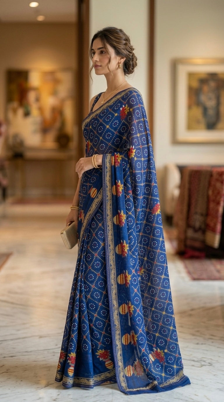 Bandhani-Chiffon Silk (Royal Blue)