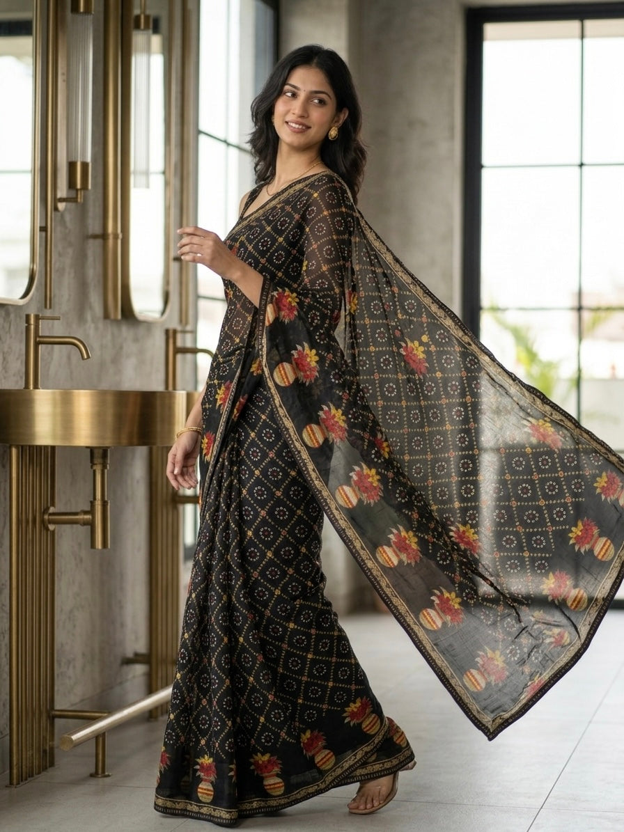 Bandhani-Chiffon Silk (Black)