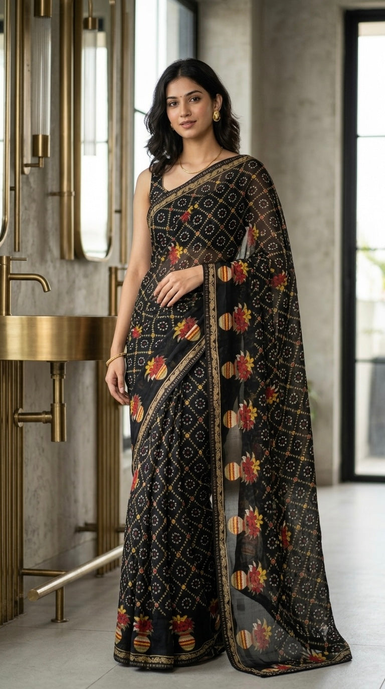 Bandhani-Chiffon Silk (Black)