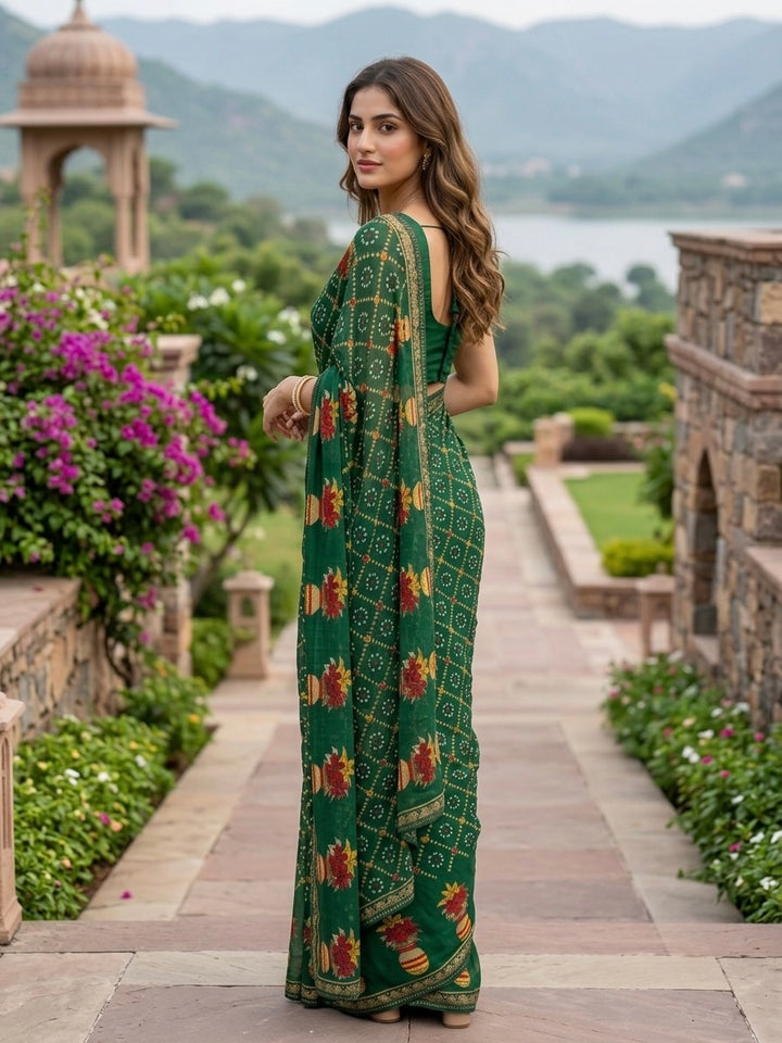Bandhani-Chiffon Silk (Bottle Green)